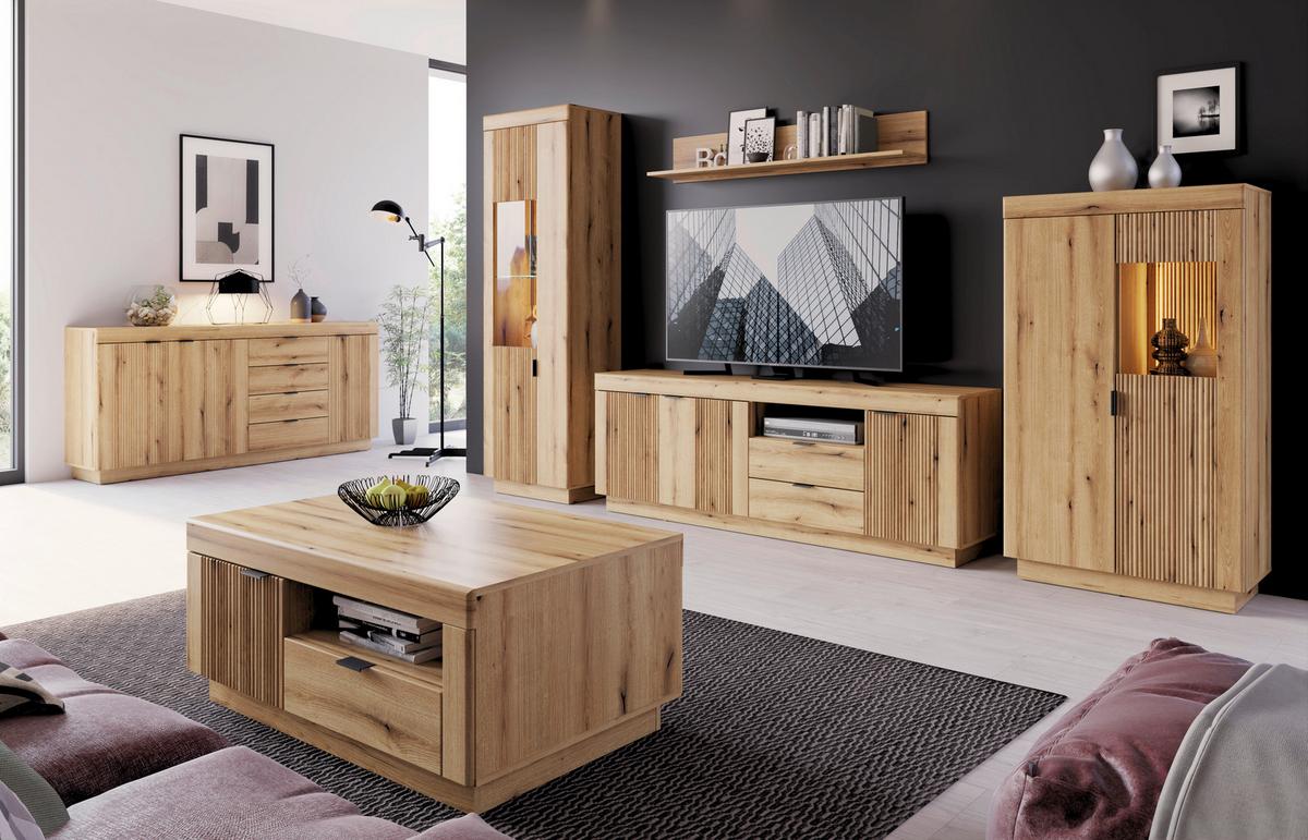 Poliță de perete DELAMAR - culoare lemn stejar, Trend, material pe bază de lemn (135/22/22cm) - Modern Living