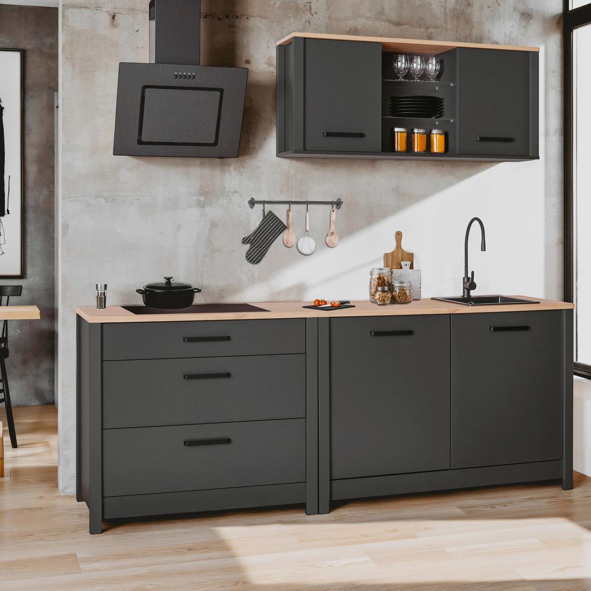 Hängeschrank Venet, Anthrazit/Artisan Eiche - Anthrazit/Schwarz, ROMANTIK / LANDHAUS, Glas/Holzwerkstoff (130,3/57,5/33cm) - Mömax