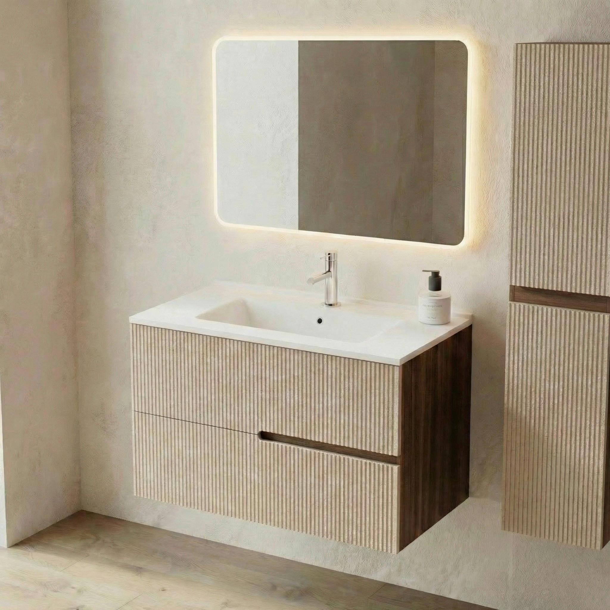 Bază pentru lavoar Eva - nucă/crem, Modern, material pe bază de lemn (100/51/46cm)