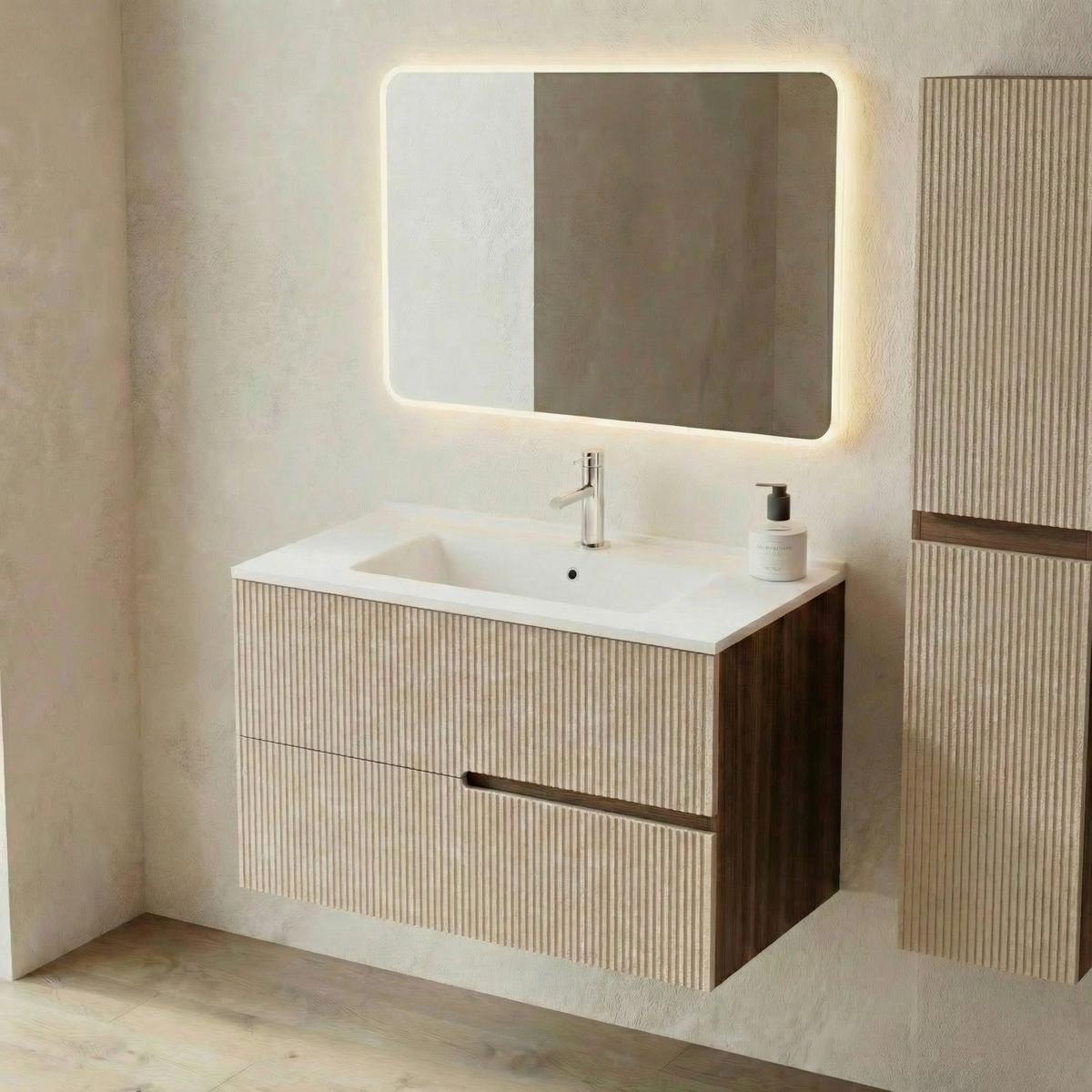 Bază pentru lavoar Eva - nucă/crem, Modern, material pe bază de lemn (100/51/46cm)