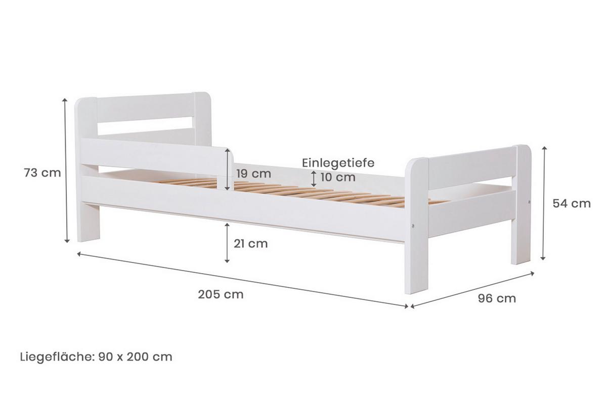 Bett Bennet mit Matratze ca. 90x200 cm Weiß - Naturfarben/Weiß, MODERN, Holz/Textil (90/200cm) - MID.YOU