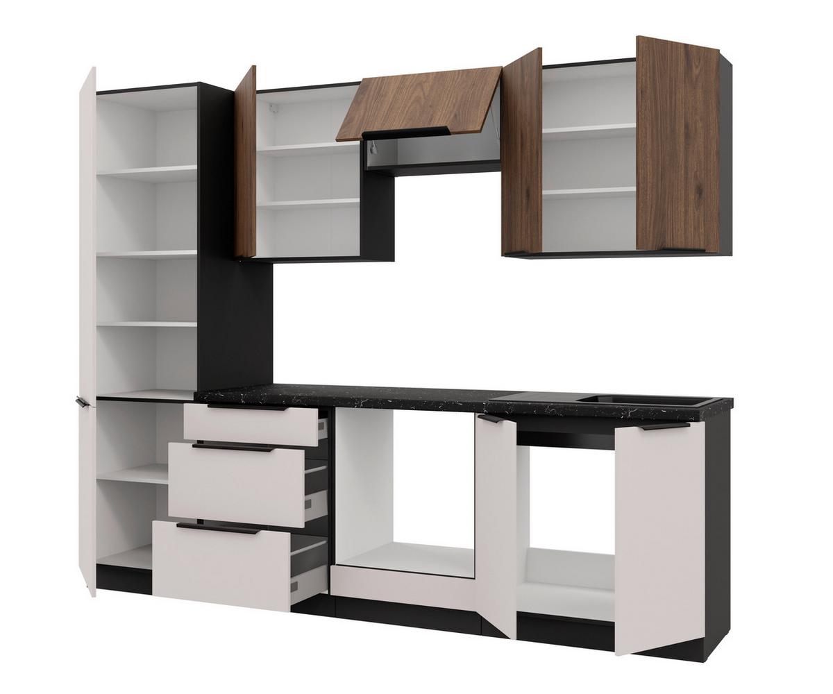 Bucatarie fara electrocasnice ARONA/MONZA - cașmir/culoare lemn de nuc, Modern, material pe bază de lemn (260/210/60cm) - Modern Living