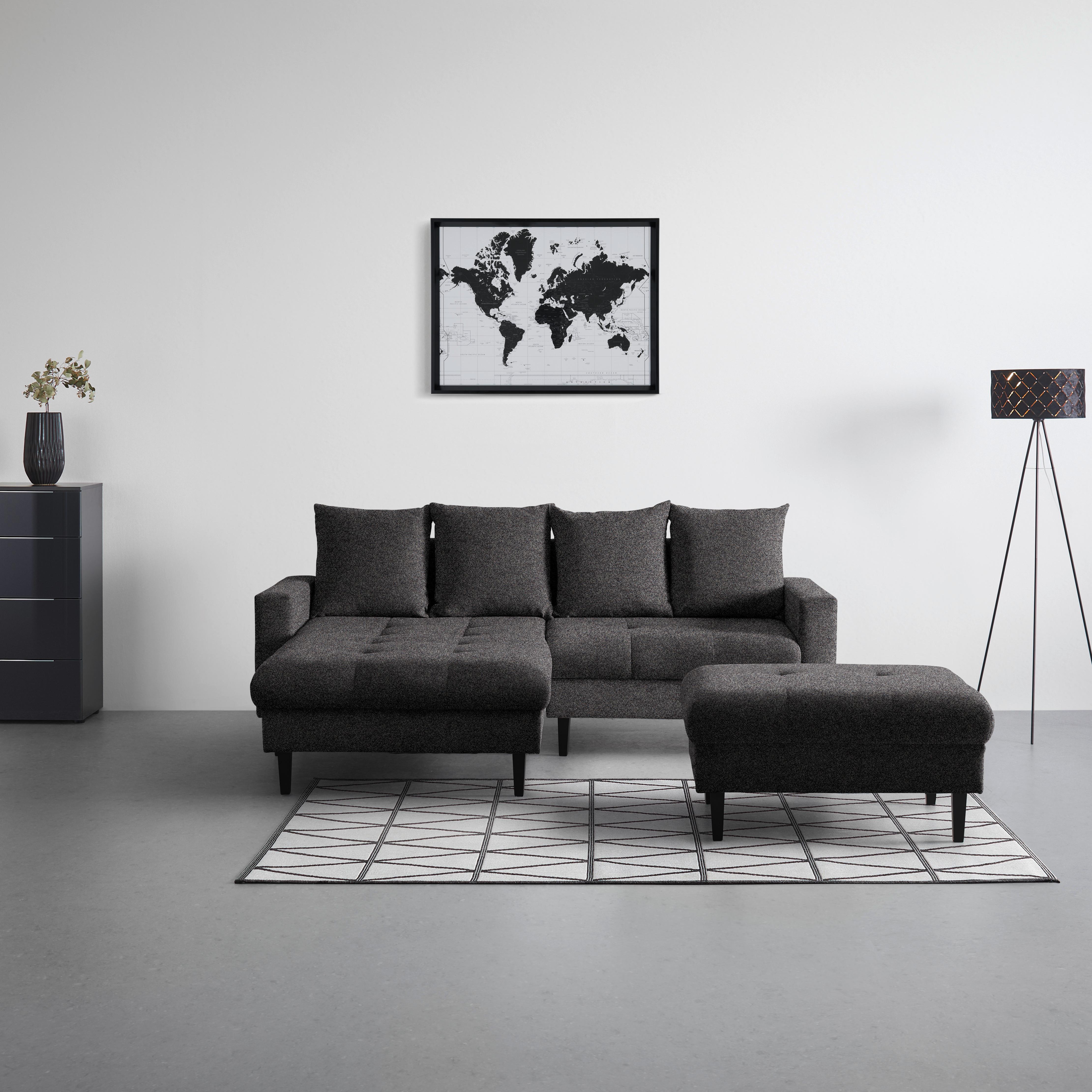 Hocker Boston Dunkelgrau - Dunkelgrau/Schwarz, KONVENTIONELL, Holz/Textil (93/46/75cm) - Based