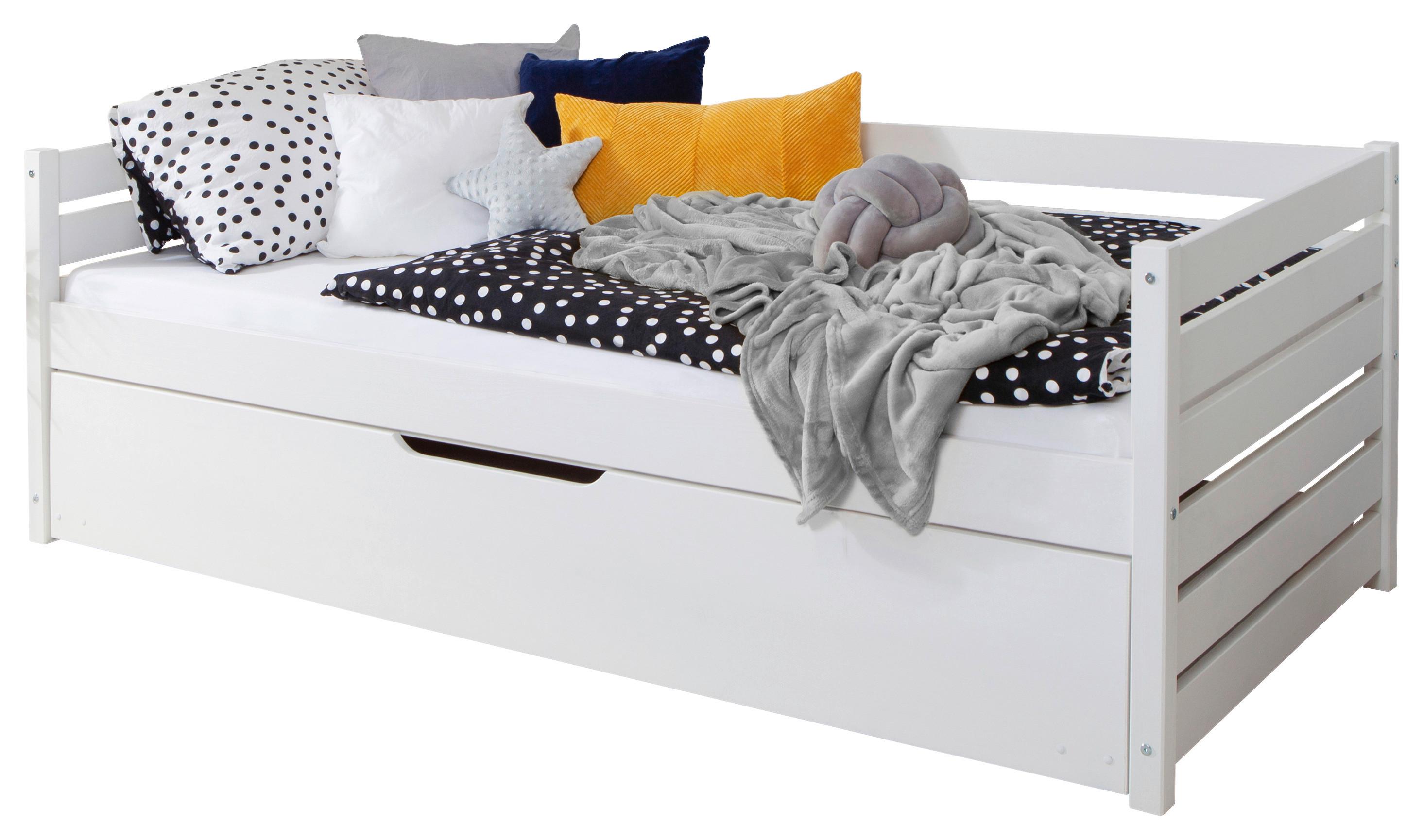 Stauraumbett Naomi mit Zusatzbett ca. 120x200 cm Weiß - Weiß, MODERN, Holz (120/200cm) - MID.YOU