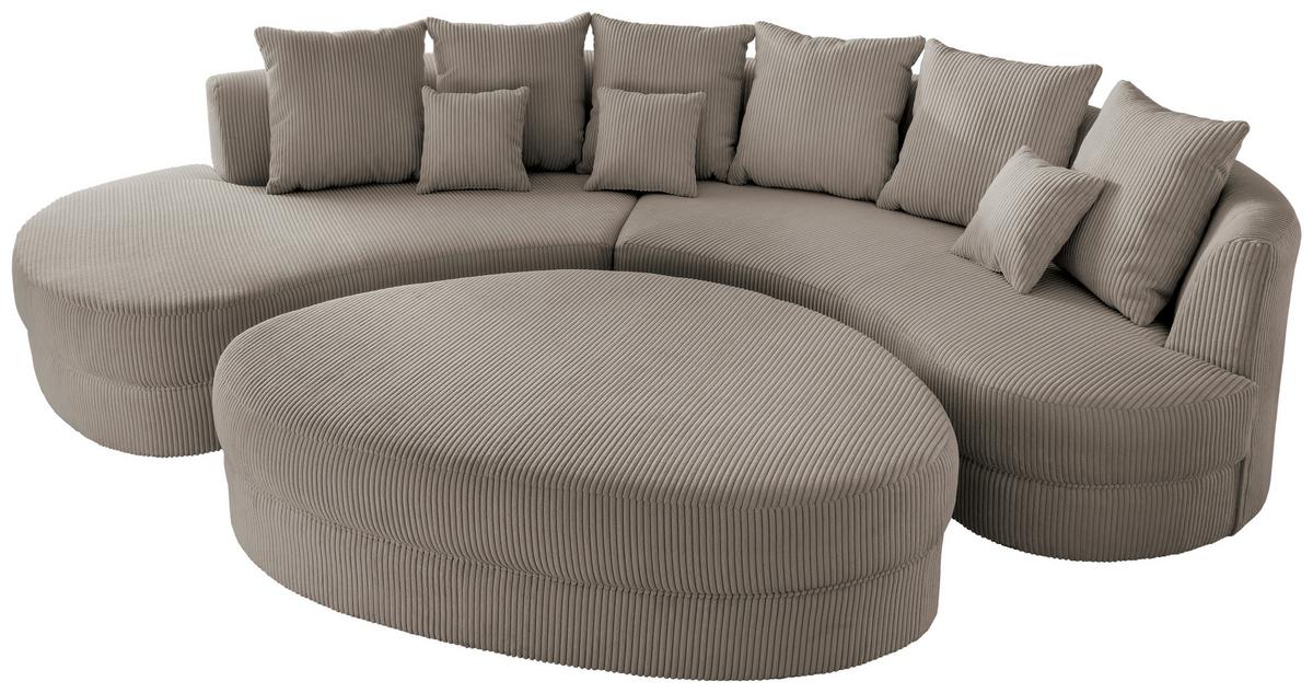Wohnlandschaft Limoncello grau-braun Cord - Graubraun/Schwarz, Design, Kunststoff/Textil (160/300cm) - Livetastic