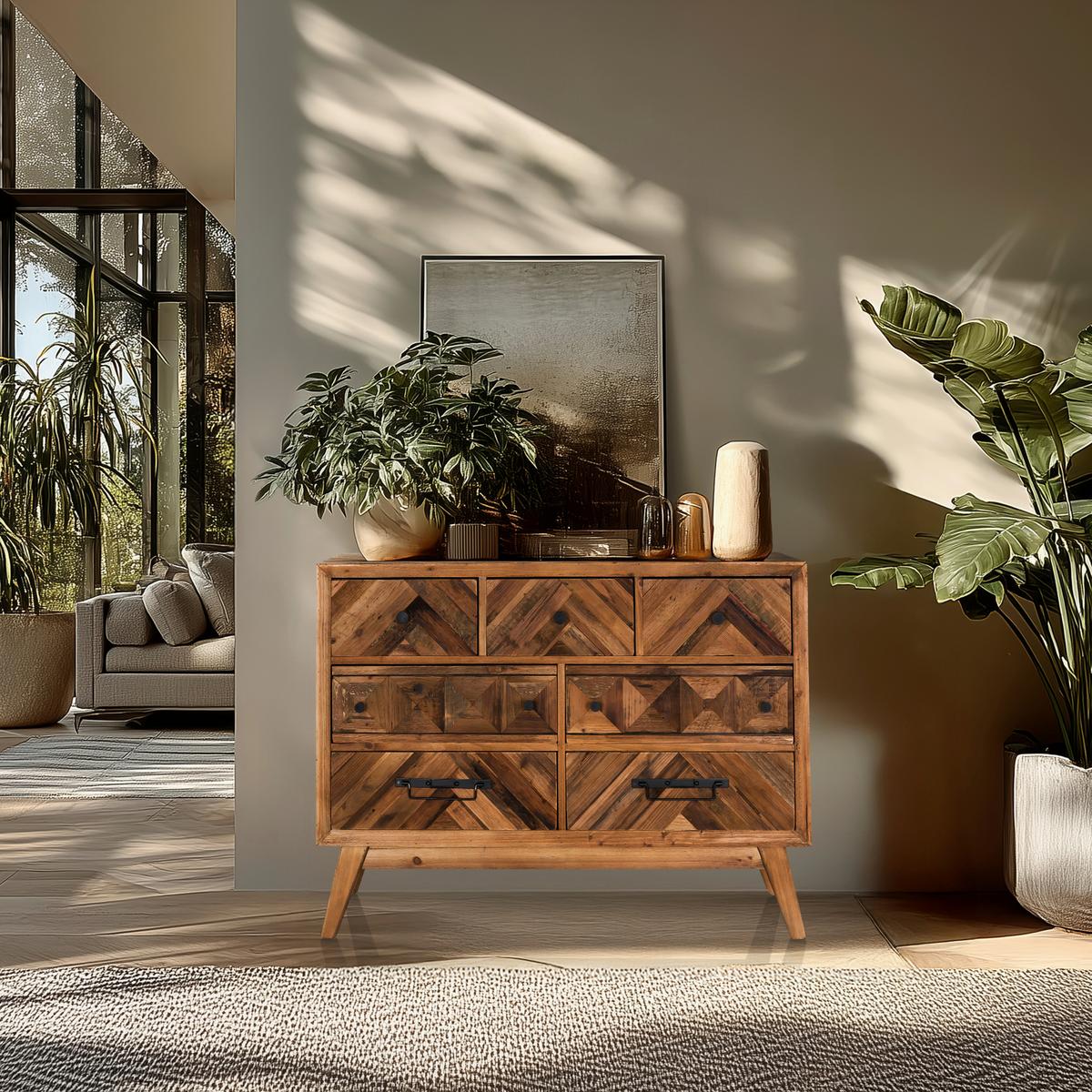 Široka Komoda Santjago Wood, Rjava - črna/temno rjava, Moderno, kovina/les (97/72/34cm) - MID.YOU