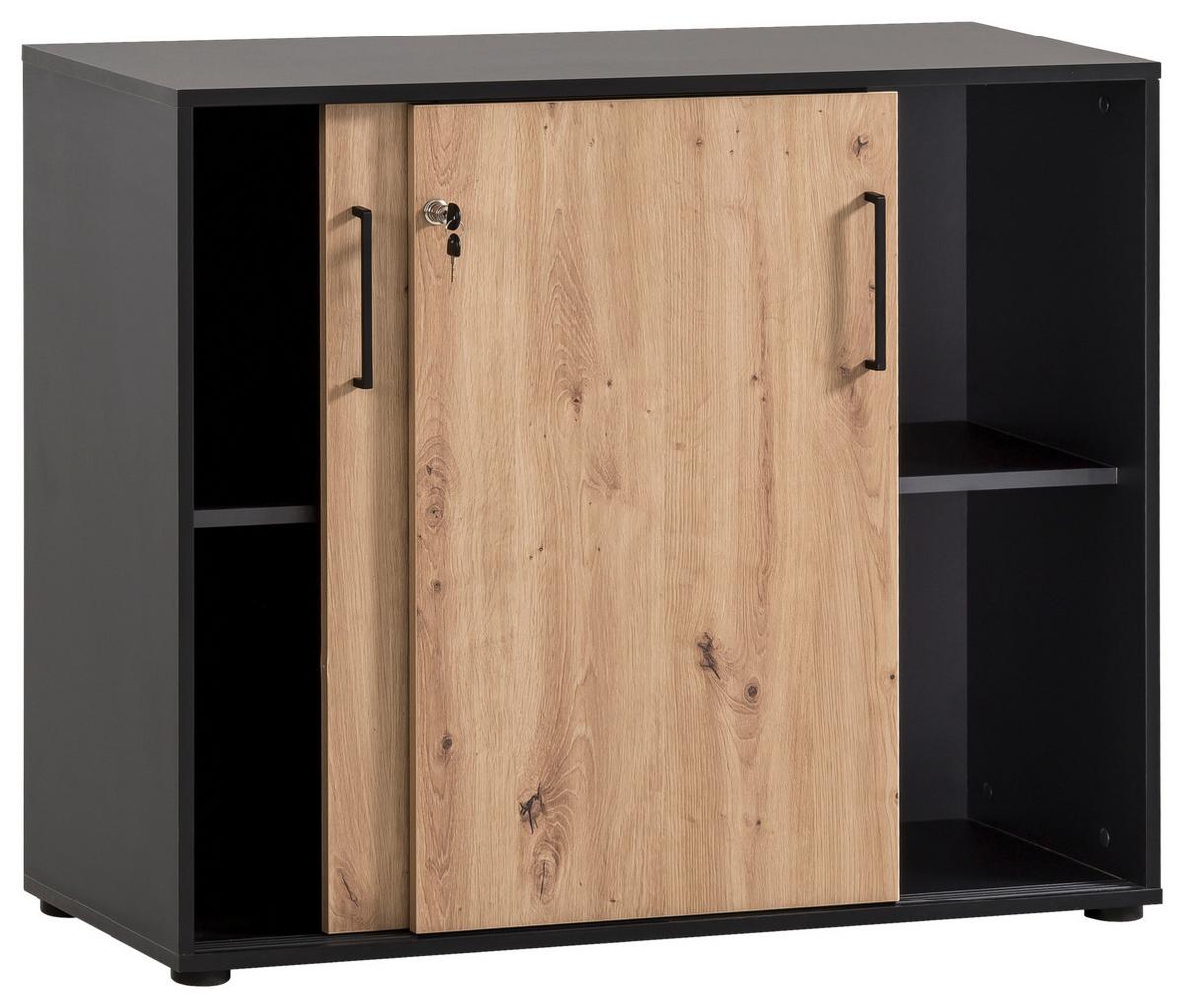 Aktenschrank Aino U 1000 ST Schwarz/Eiche Artisan - Schwarz/Eiche Artisan, MODERN, Holzwerkstoff (100,1/83,6/41cm) - MID.YOU