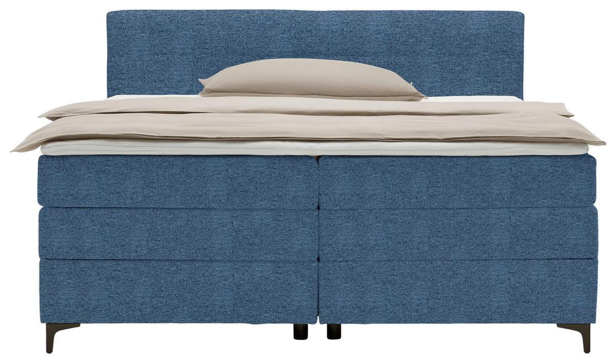 Boxspringbett Bari in Blau ca. 180x200cm - Blau/Schwarz, KONVENTIONELL, Textil/Metall (180/200cm) - Mömax