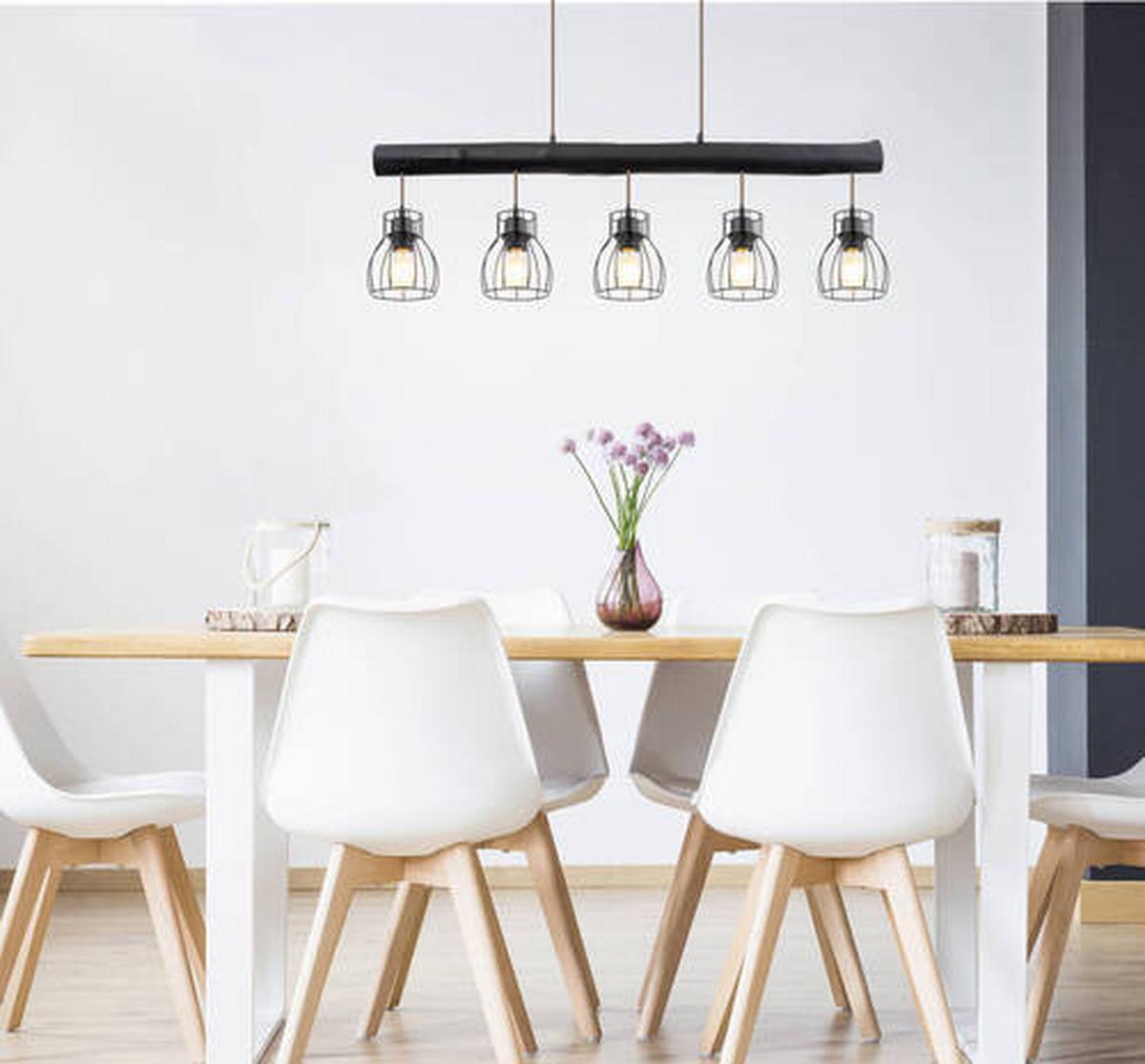 LAMPA WISZĄCA 15326-5NB - czarny, Lifestyle, metal/drewno (104/13,6/140cm) - Globo