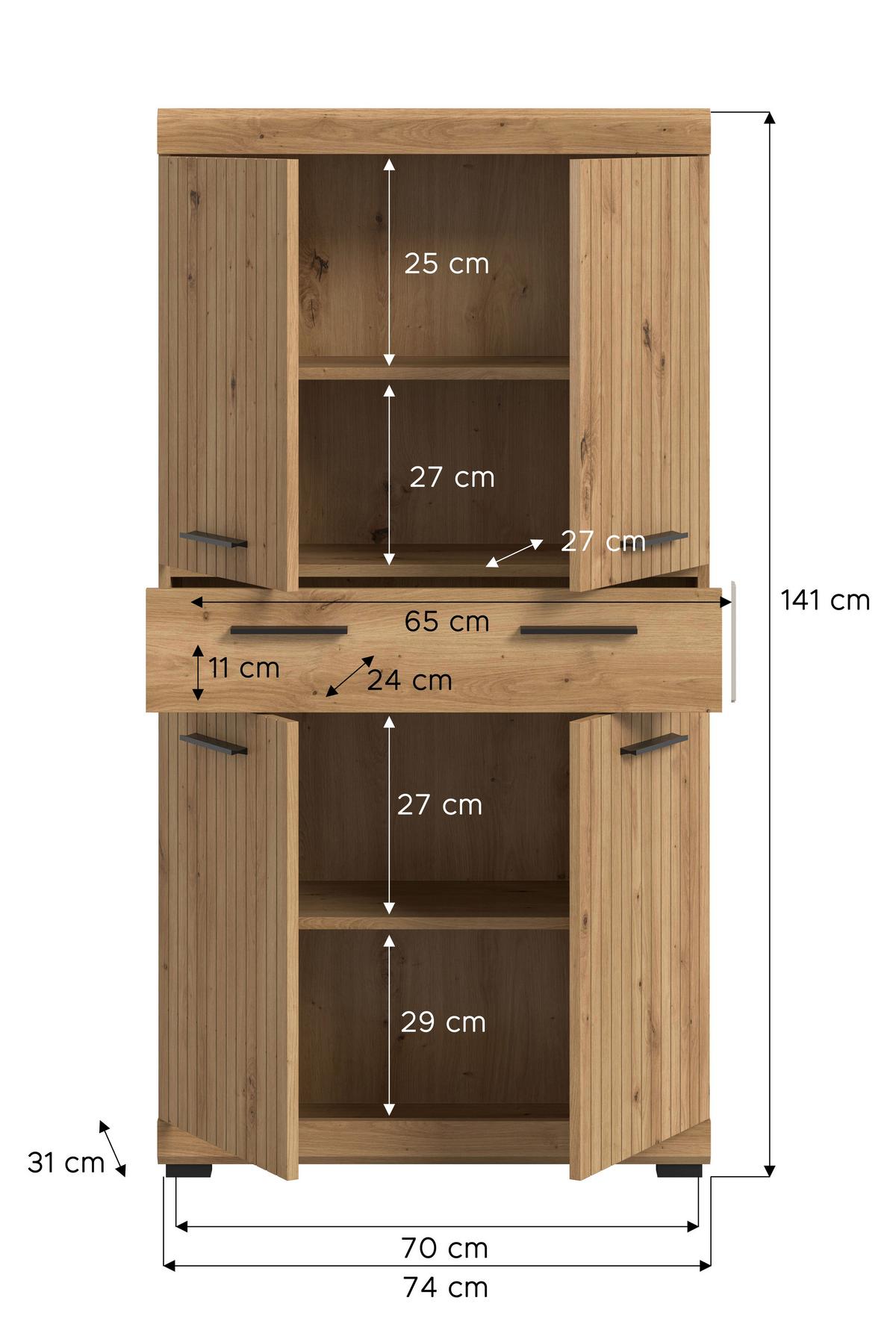 Midischrank Scout Eiche Artisan - Schwarz/Eiche Artisan, Trend, Holzwerkstoff/Kunststoff (74/141/31cm) - MID.YOU