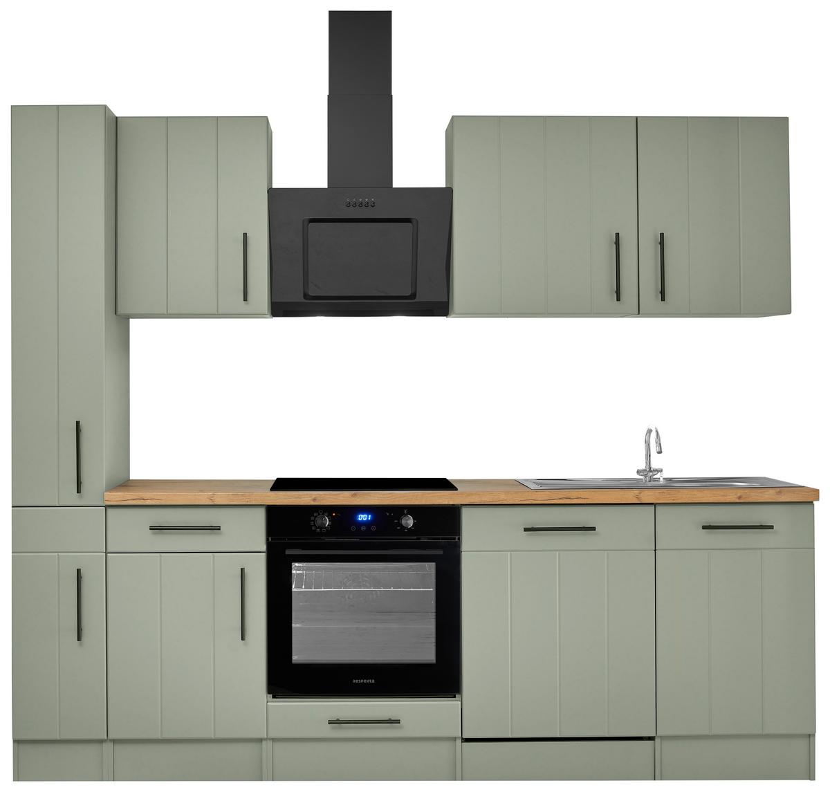 Küchenblock Anton m. Geräte Wildeiche/Schilfgrün - Schilfgrün/Wildeiche, Trend, Holzwerkstoff/Metall (250cm) - Respekta