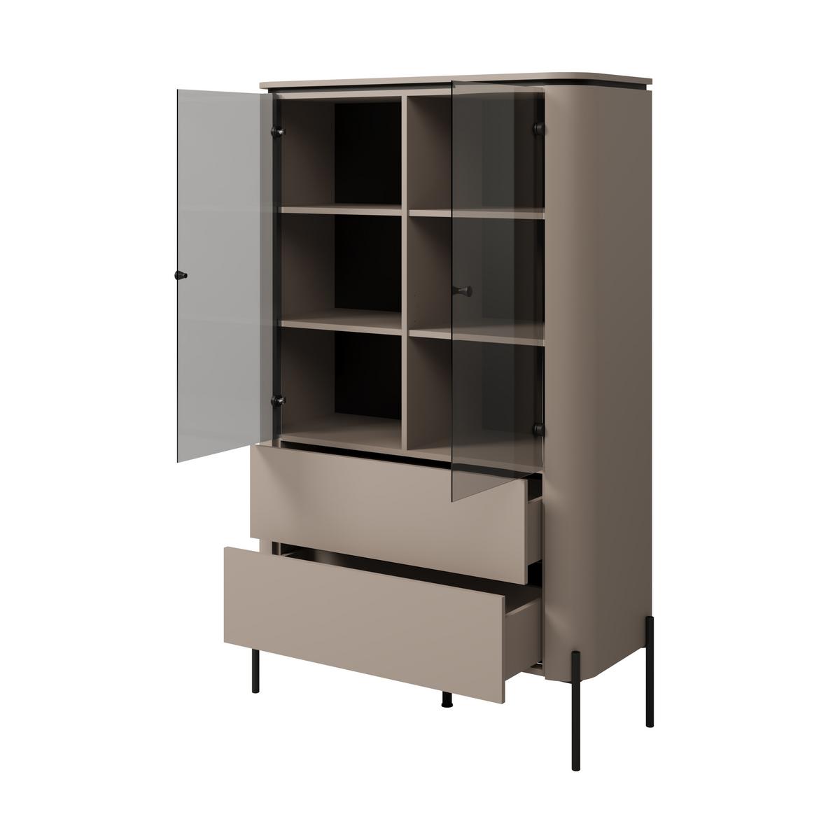 Vitrin Bello - bézs, Modern, faalapú anyag/Üveg (98/160/40cm)