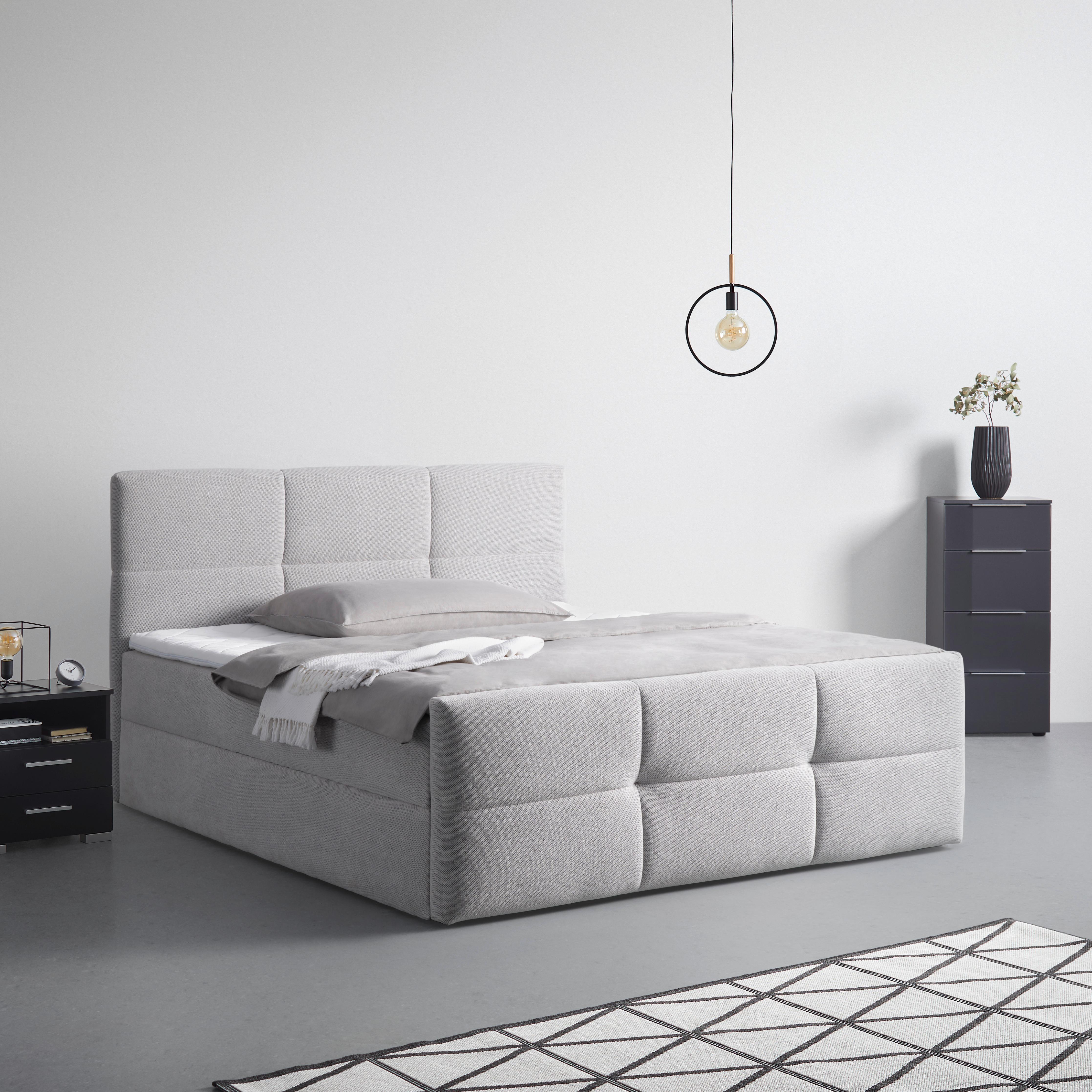 Boxbett Amalfi in Hellgrau ca. 180x200cm - Hellgrau/Schwarz, Konventionell, Holzwerkstoff/Kunststoff (180/200cm) - Mömax