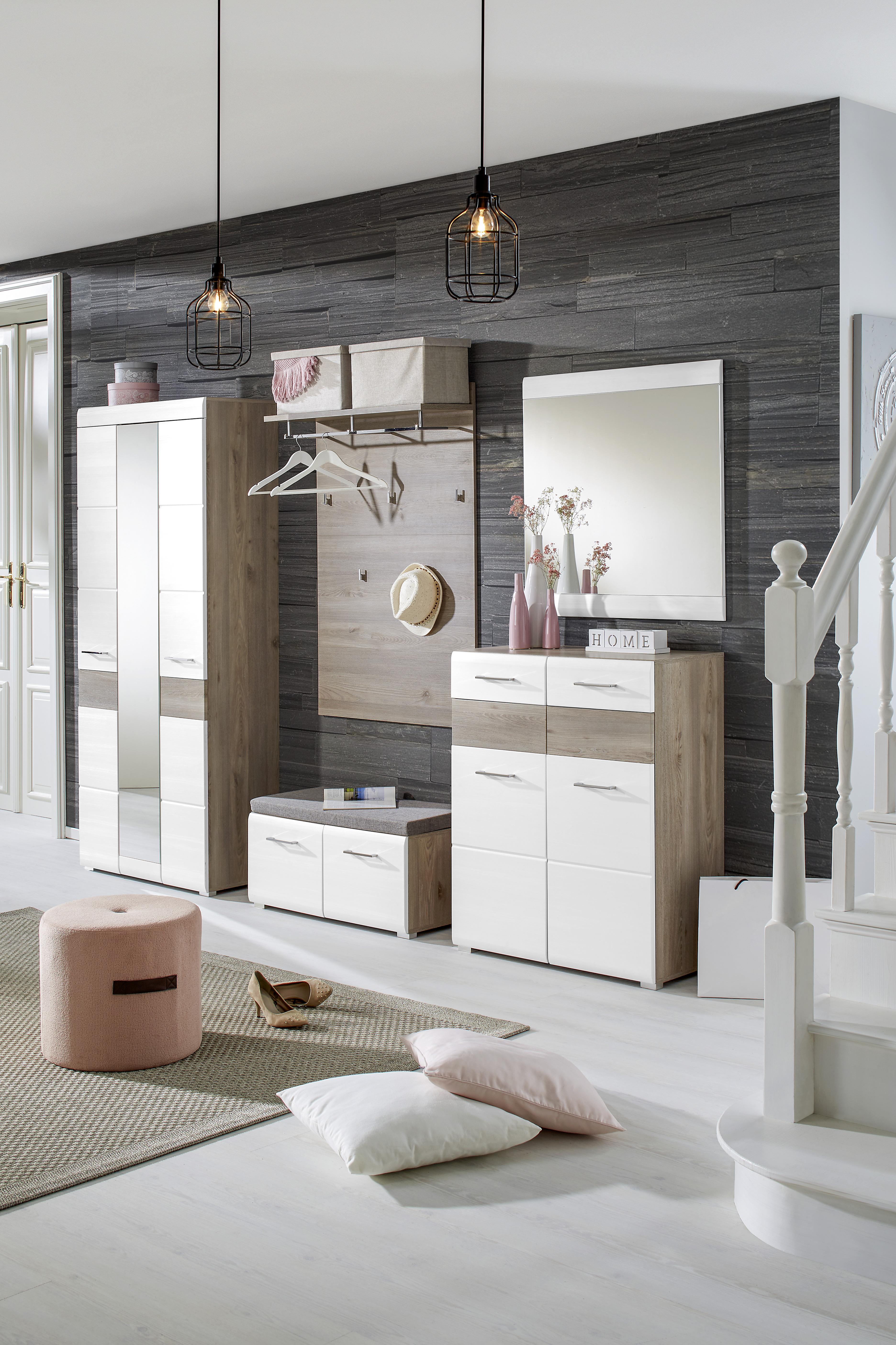 Garderobenpaneel in Weiß/Silbereichenfarben - Weiß/Silbereichenfarben, MODERN, Holz (85/128/30cm) - Premium Living