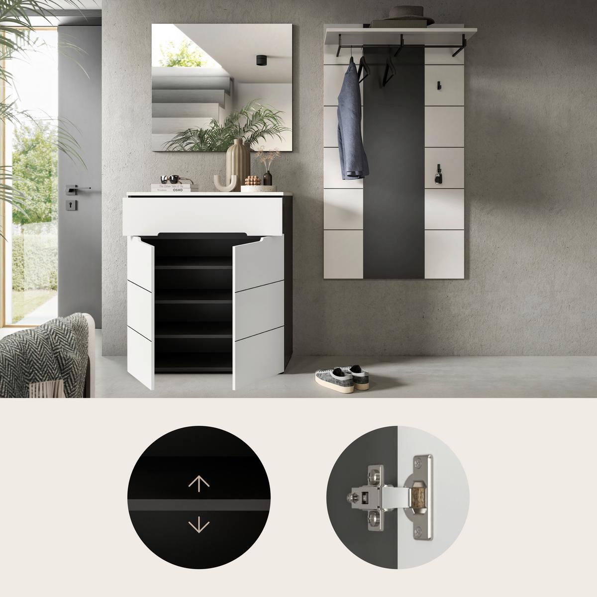 Predsoba Canu, Bela, Siva, 3-Delna - siva/bela, Design, leseni material (175/190/37cm) - Livetastic