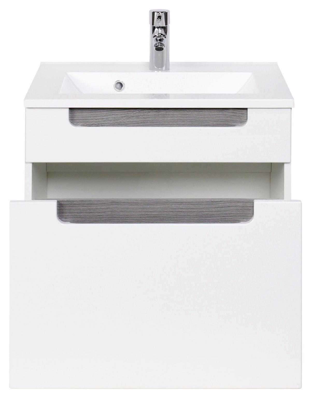 Waschtischkombination in Weiss/Eichefarbe 'Siena' - Weiß/Silbereichenfarben, MODERN, Holzwerkstoff/Stein (60cm) - Held