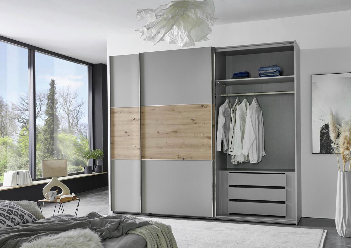 Tolóajtós Szekrény Indiana A - nemesacélszínű/Artisan tölgy, Konventionell, faalapú anyag/fém (250/216/65cm)