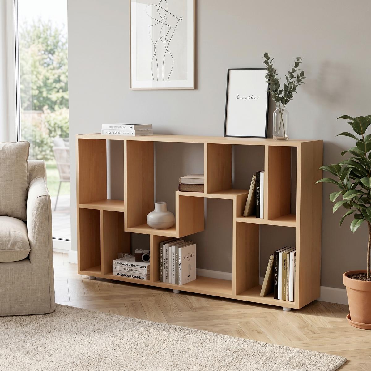 Regal Lanisa Buchefarben - Buchefarben/Silberfarben, Design, Holzwerkstoff/Kunststoff (116/58/20cm) - MID.YOU