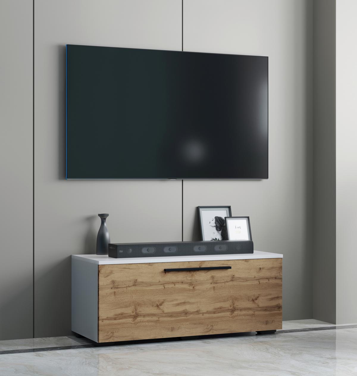 Nizka Omarica Arila, Hrast, Bela - črna/barve aluminija, Moderno, kovina/umetna masa (95/39/40cm) - MID.YOU