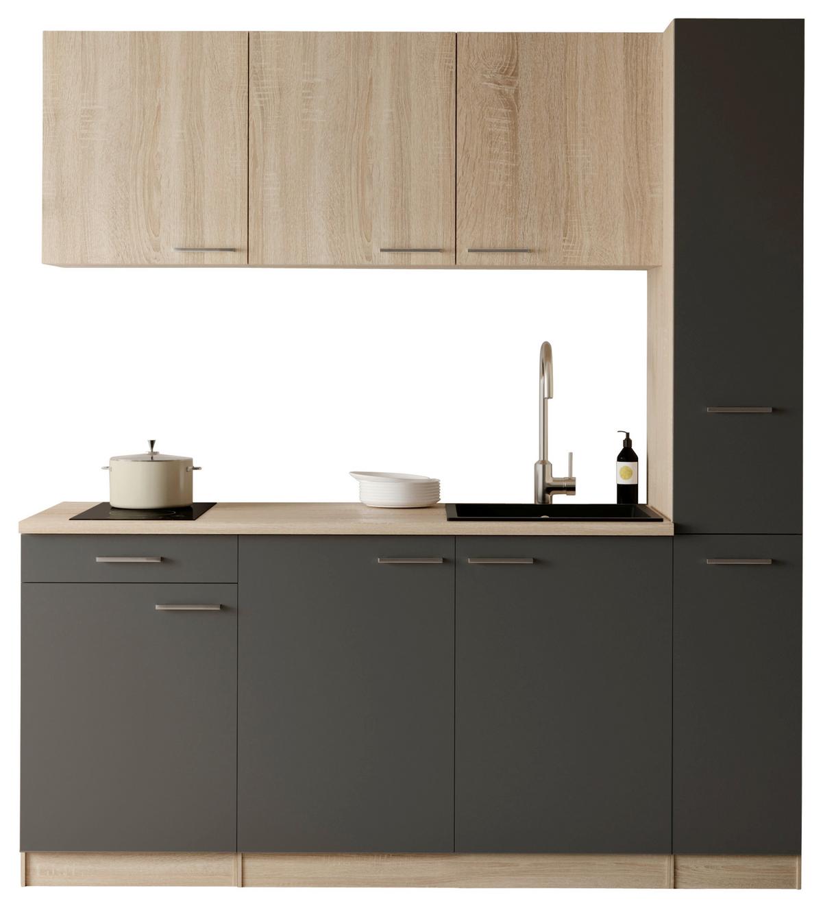 Küchenblock Ingrid m. Gerät Grau - Eichefarben/Alufarben, Design, Holzwerkstoff/Kunststoff (180cm) - Respekta