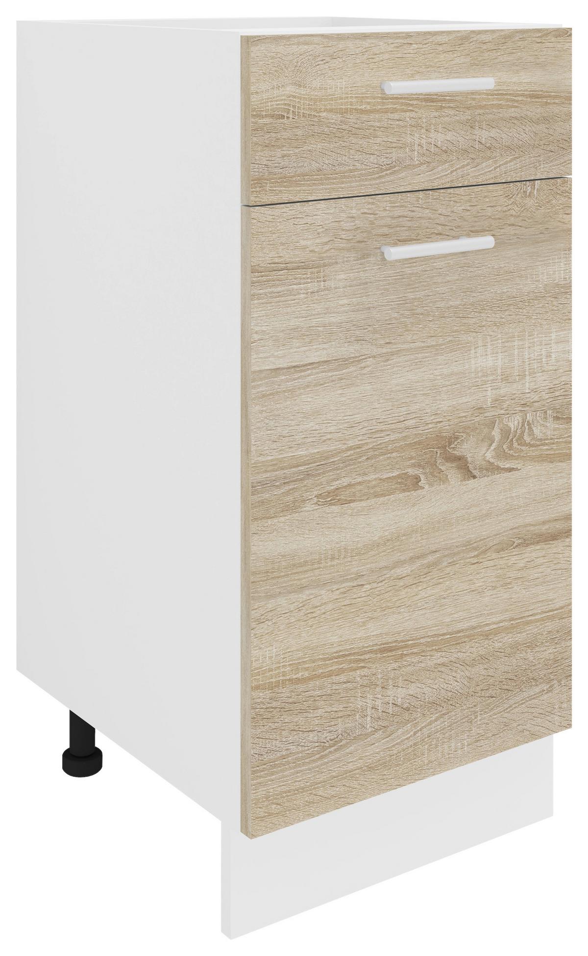 Kuhinjska Spodnja Omarica Esilo, Hrast, Bela - bela/barve aluminija, Konvencionalno, kovina/leseni material (40/82/46cm) - MID.YOU