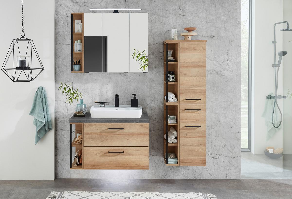 Badezimmer in Eiche/Schiefer - Schieferfarben/Weiss, Modern, Keramik/Holzwerkstoff (90cm) - Pelipal