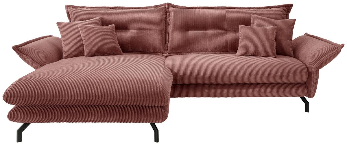 Wohnlandschaft Lava Koralle Cord - Koralle/Schwarz, MODERN, Textil/Metall (180/255cm) - Livetastic