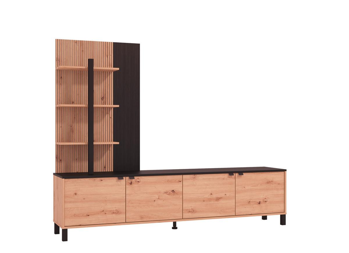 Wohnwand Margate Schwarz/Eiche Artisan - Schwarz/Eiche Artisan, MODERN, Holzwerkstoff/Kunststoff (208/167/40cm) - P & B