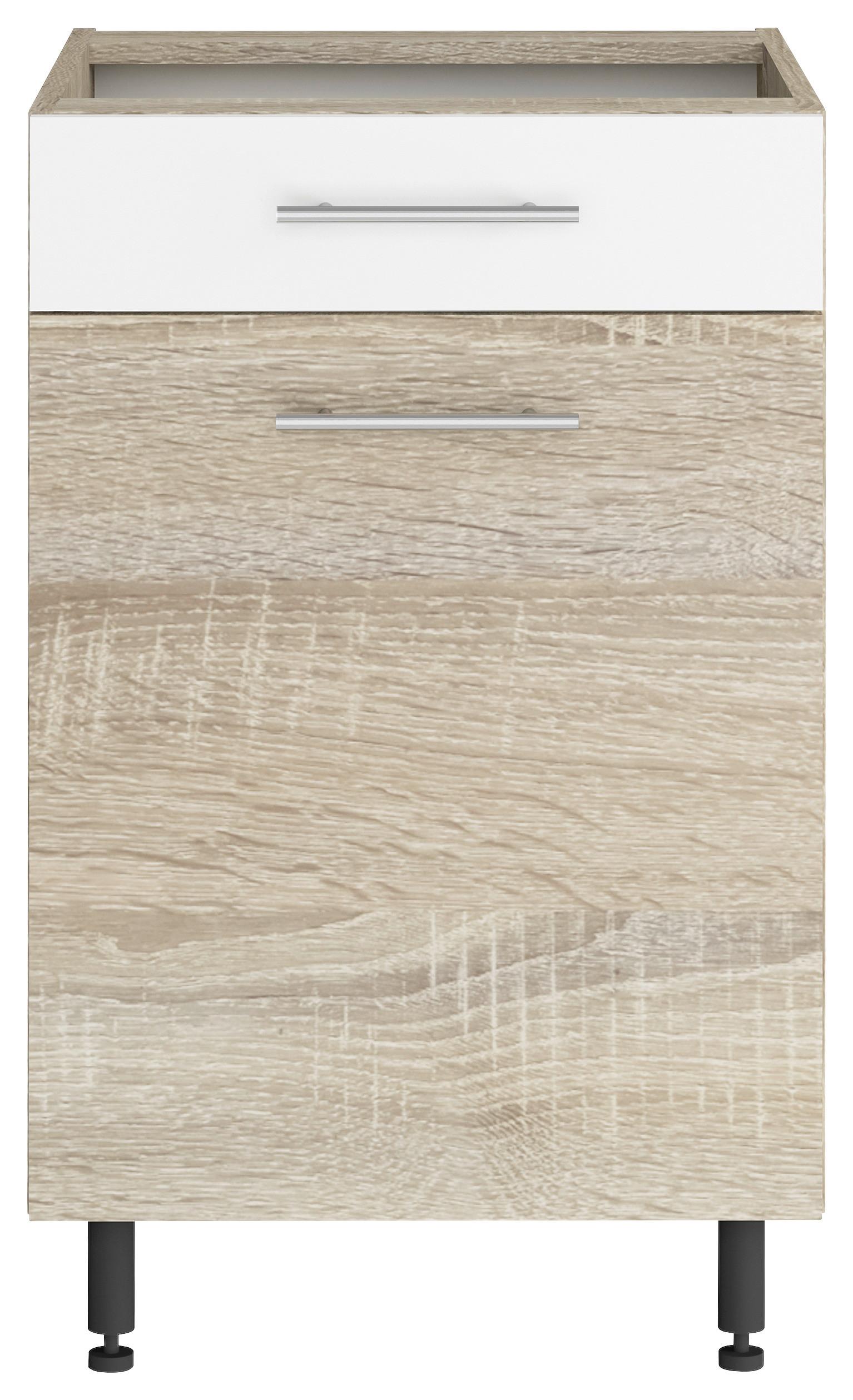 Konyhai Alsószekrény Corina - Sonoma tölgy/fehér, Modern, fa/fém (50/82,4/58cm)