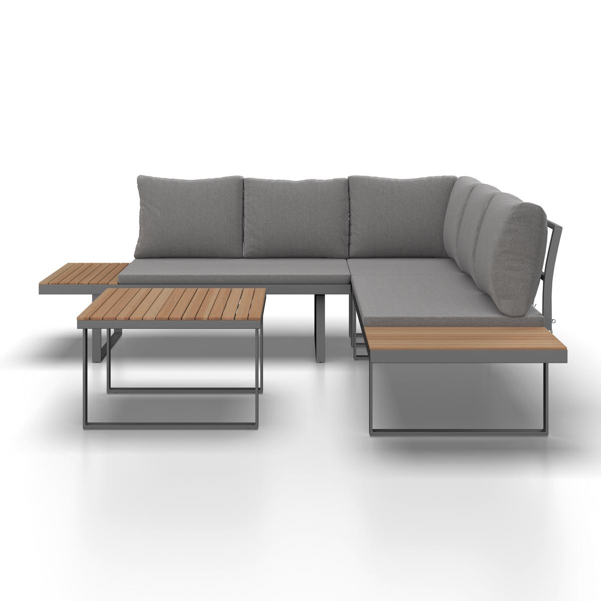 Gartenlounge Elia - Grau/Akaziefarben, Modern, Holz/Textil (236,5/75/236,5cm) - Bessagi Garden