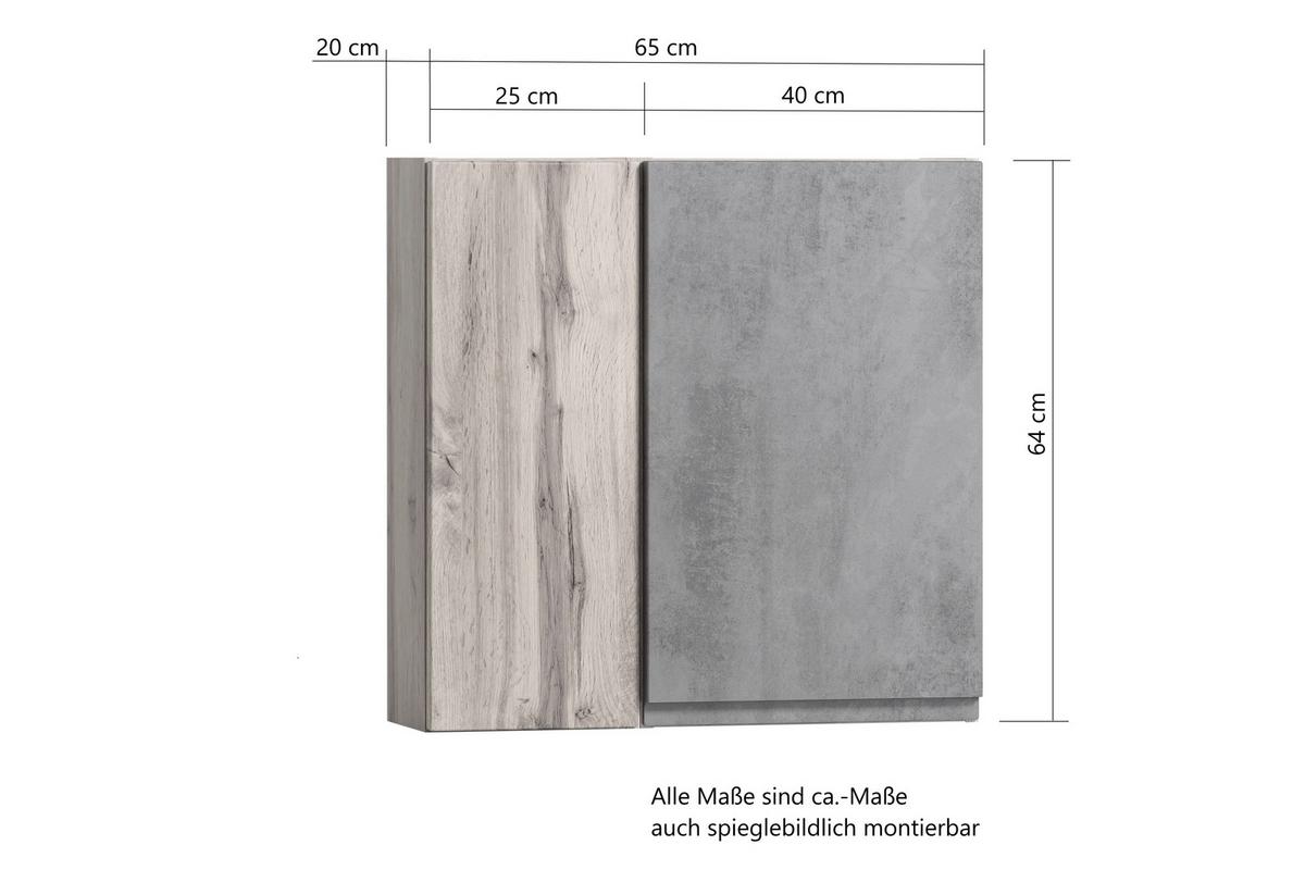 Hängeschrank Varese ca. 65x64 cm Grau/Eiche - Eiche Wotan/Grau, MODERN, Holzwerkstoff (65/64/20cm) - Held
