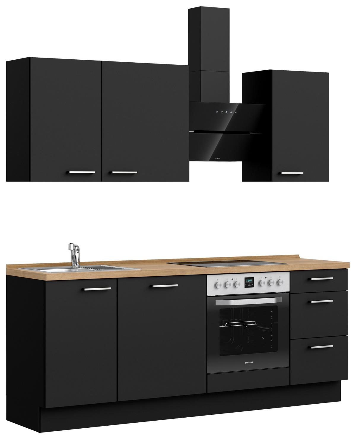 Küchenblock Touch High m. Geräten Schwarz - Edelstahlfarben/Eichefarben, MODERN, Holzwerkstoff/Metall (210cm) - Nobilia