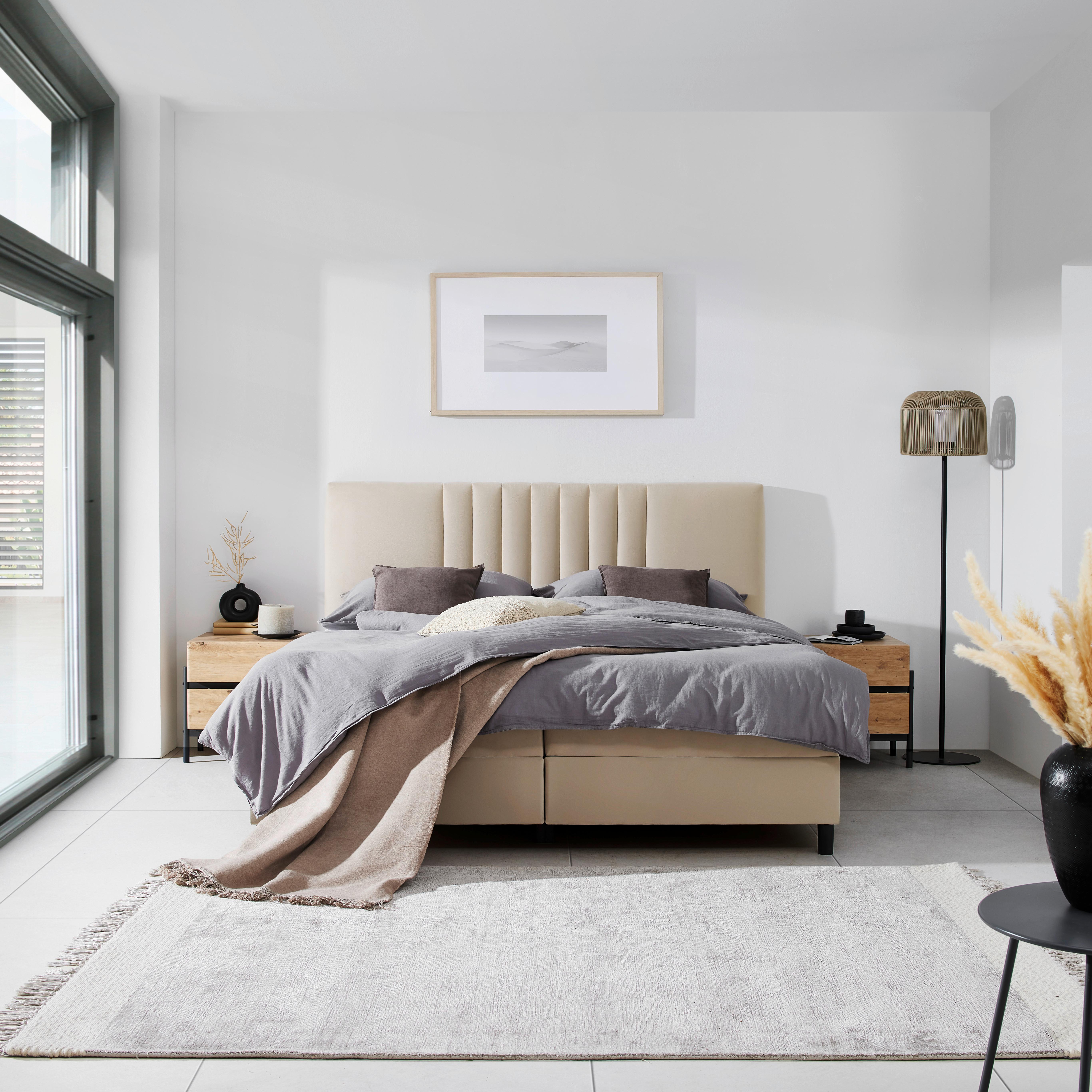 Postelja Boxspring Roma, Bež, 180x200 - črna/bež, Moderno, kovina/tekstil (180/200cm) - Modern Living