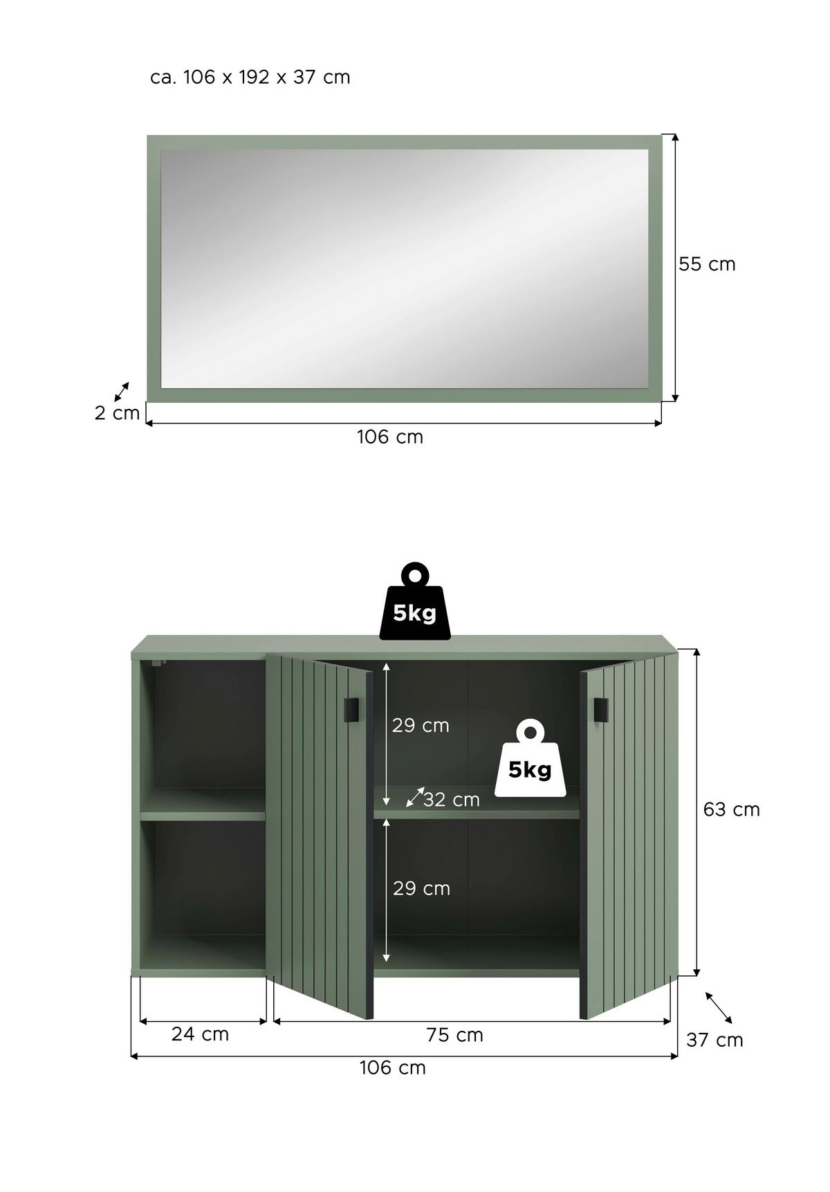 Predsoba Station, Sivozelena, 2-Delna - sivozelena, Design, leseni material (106/192/37cm) - MID.YOU