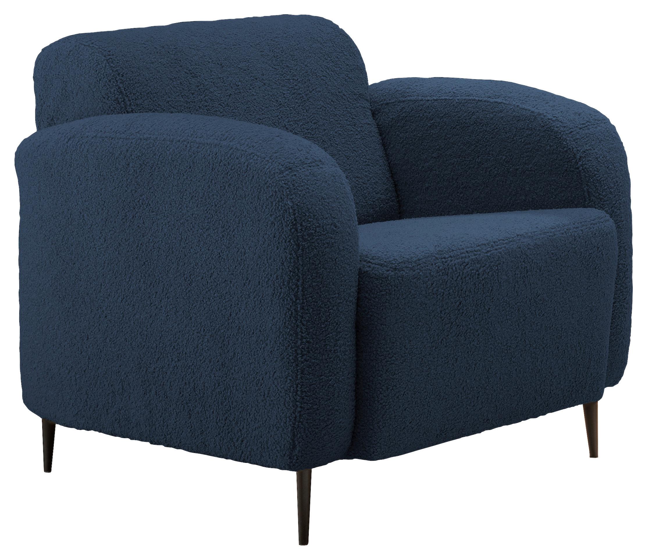 Sessel Marone Blau Teddystoff - Blau/Schwarz, MODERN, Textil/Metall (85/76/90cm) - Livetastic