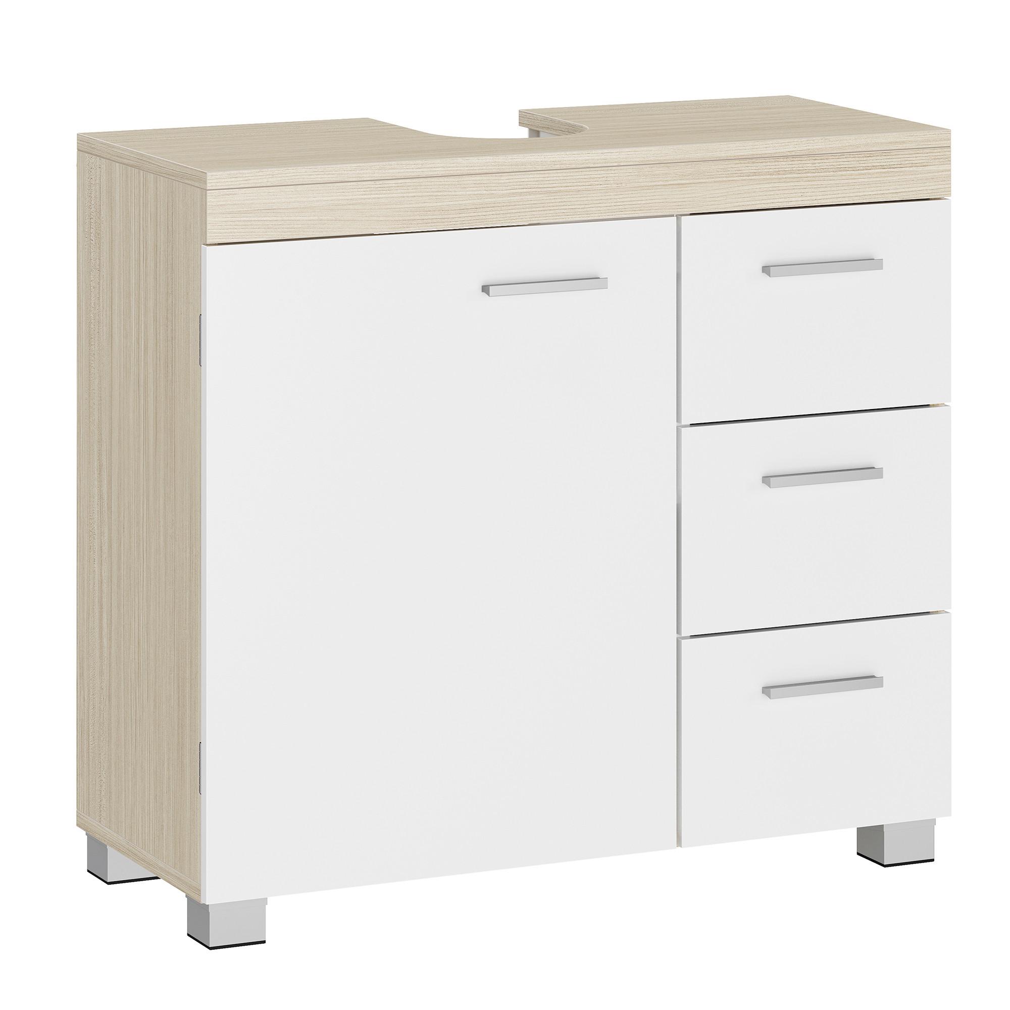 WASCHBECKENUNTERSCHRANK BBK503K01V1 - Silberfarben/Weiß, Trend, Holzwerkstoff/Kunststoff (70/64/30cm) - MID.YOU