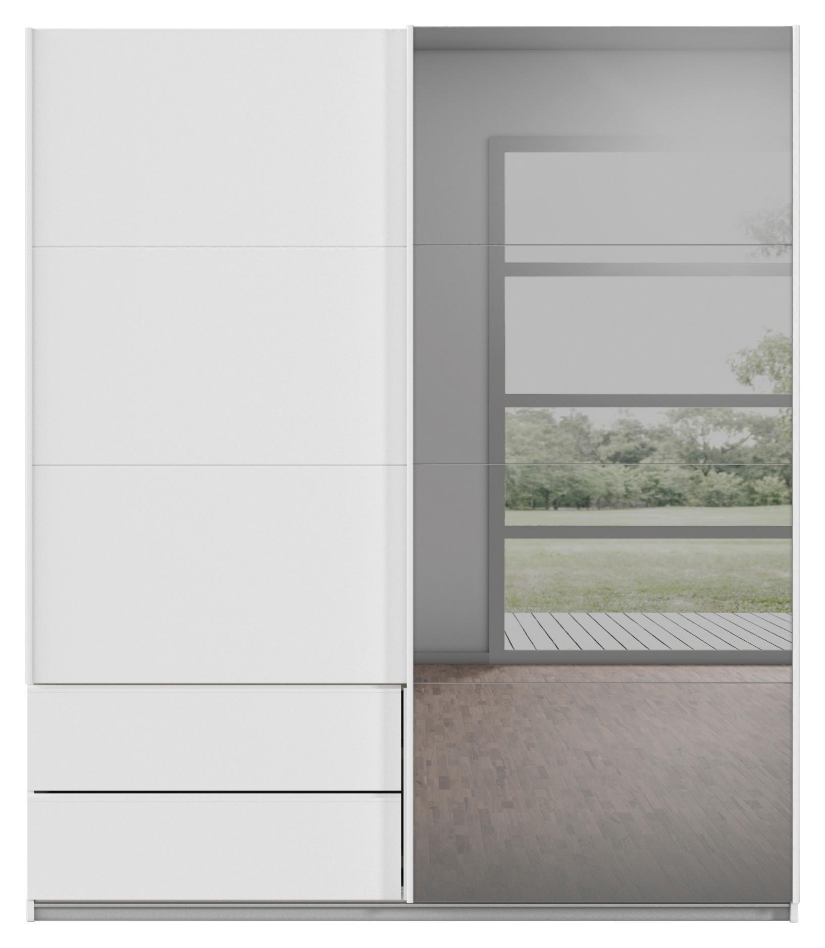 Schwebetürenschrank Elara in Weiß - Weiß/Grau, KONVENTIONELL, Holzwerkstoff (181/210/62cm) - Premium Living