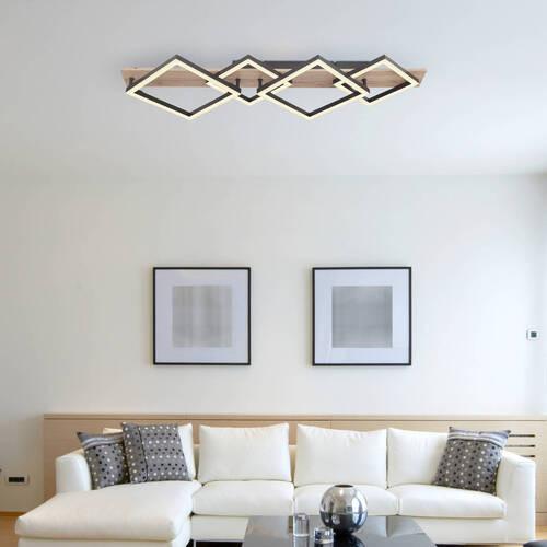 LED-Deckenleuchte Beatrix Schwarz/Dunkelbraun max.30Watt - Dunkelbraun/Opal, Natur, Holzwerkstoff/Kunststoff (82/31/8,5cm) - Globo