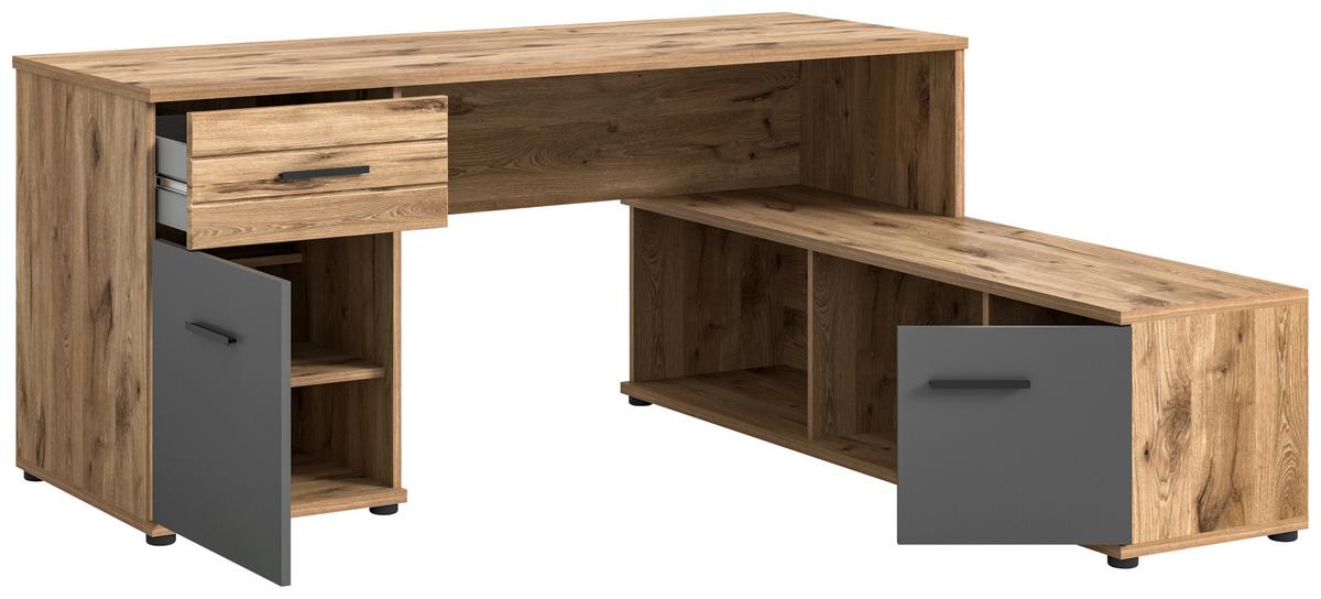 Eckschreibtisch Mason ca. 170x151 cm Eiche Grau - Holzwerkstoff/Kunststoff (170/151/76cm) - MID.YOU