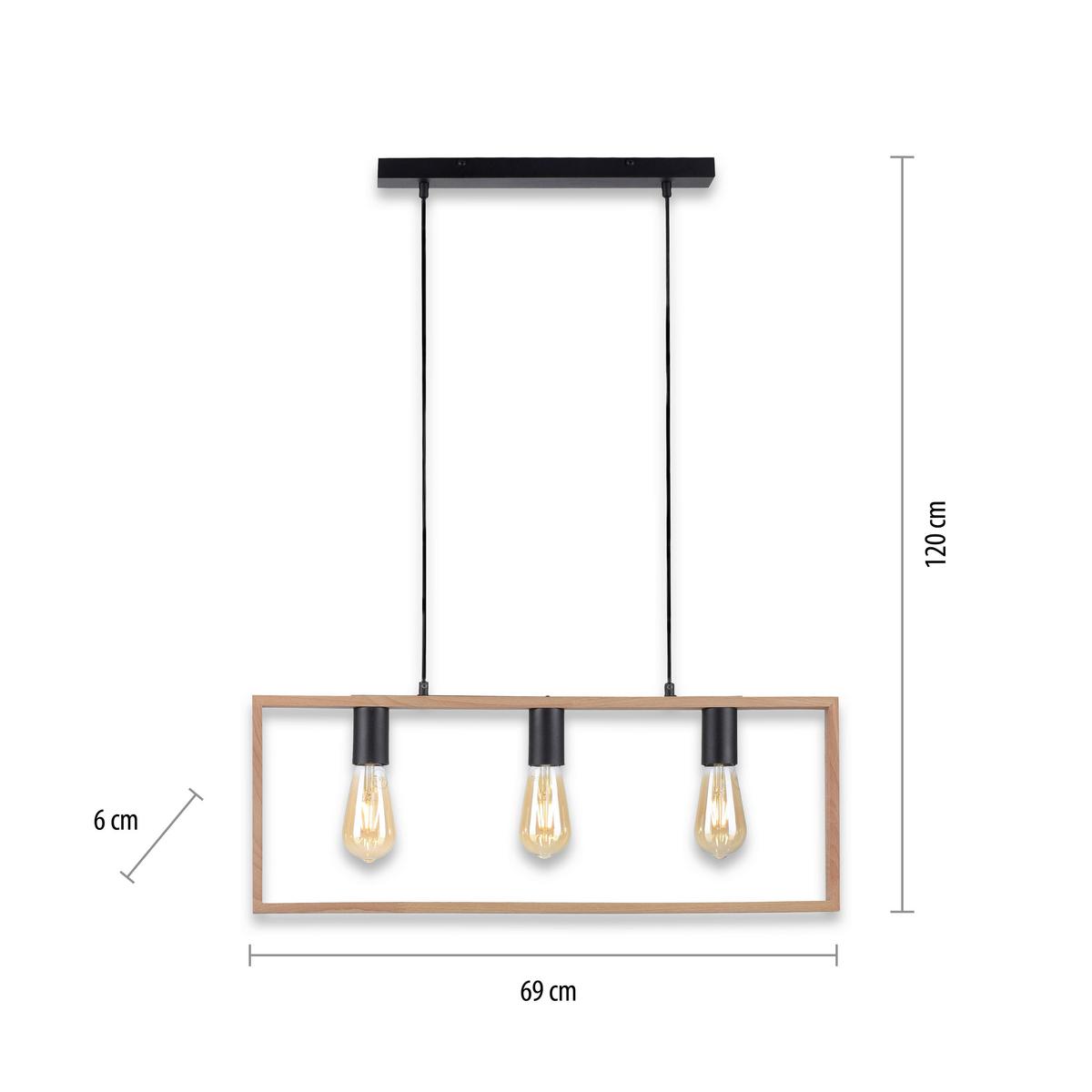Hängeleuchte Franky Schwarz max. 60 Watt - Schwarz, MODERN, Holz/Kunststoff (69/6/120cm)