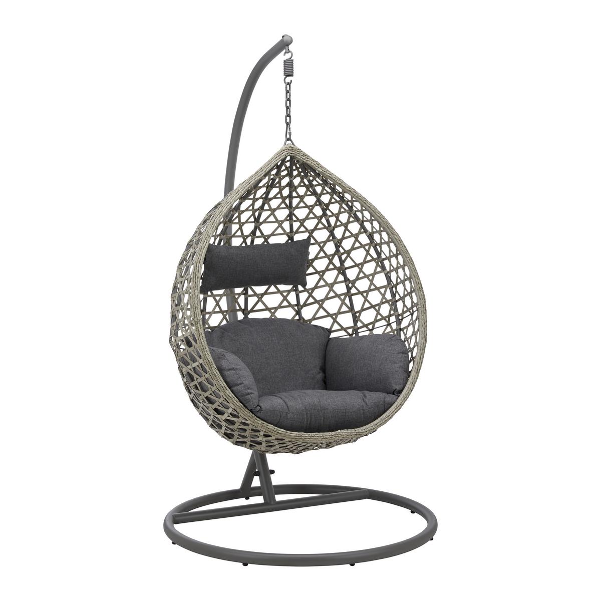 Hängesessel mit Gestell & Kissen, "Carmella" - Grau, Modern, Kunststoff/Textil (105/196/120cm) - Bessagi Garden