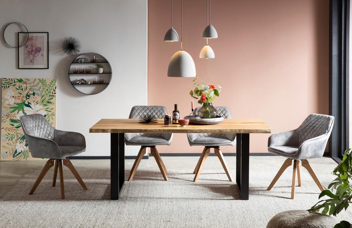 Naslanjač Samt, Siva, Vrtljiv - siva/barve hrasta, Moderno, tekstil/les (59/85/61cm) - Livetastic