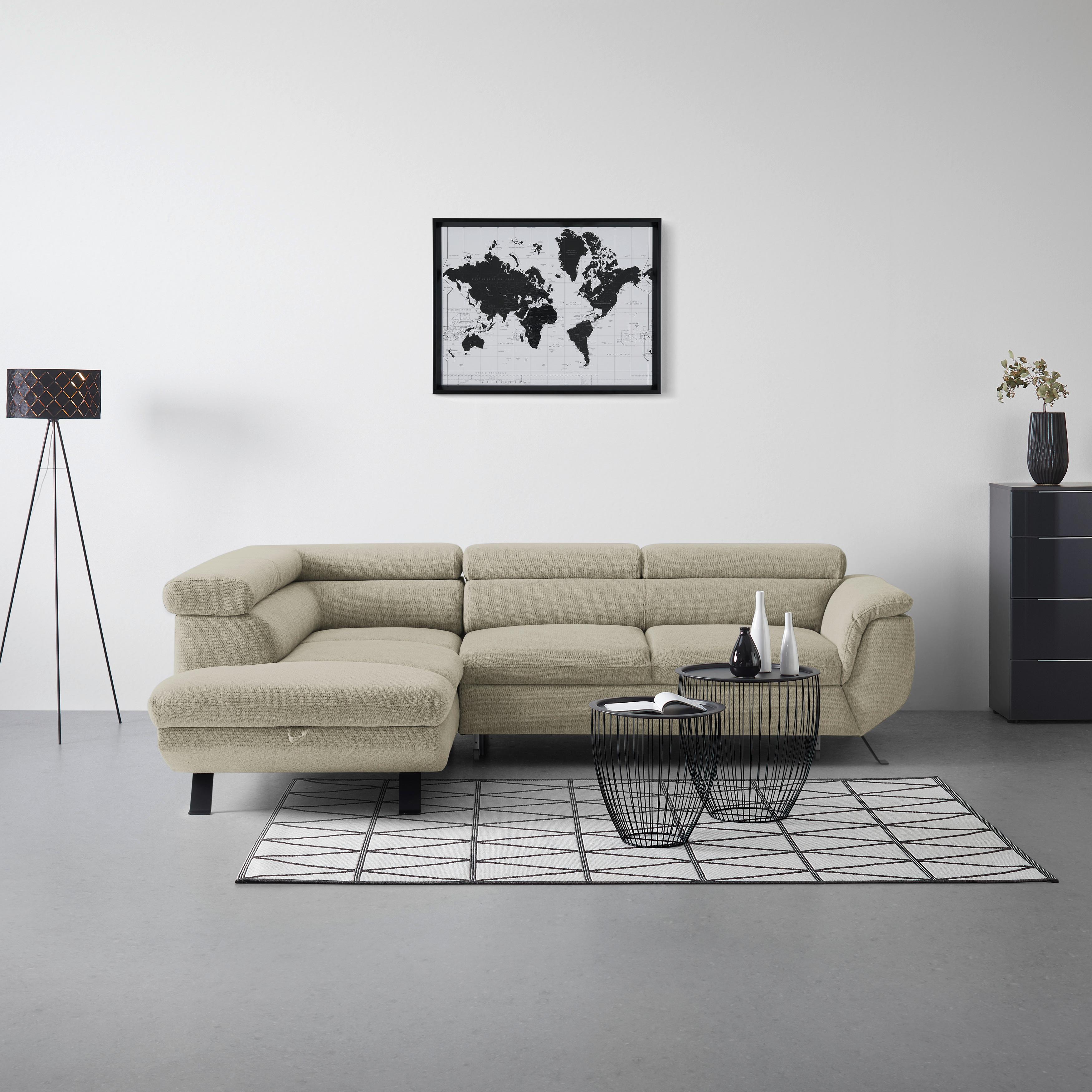 Ecksofa Raven Greige - Greige/Schwarz, MODERN, Textil/Metall (198/257cm) - Mömax