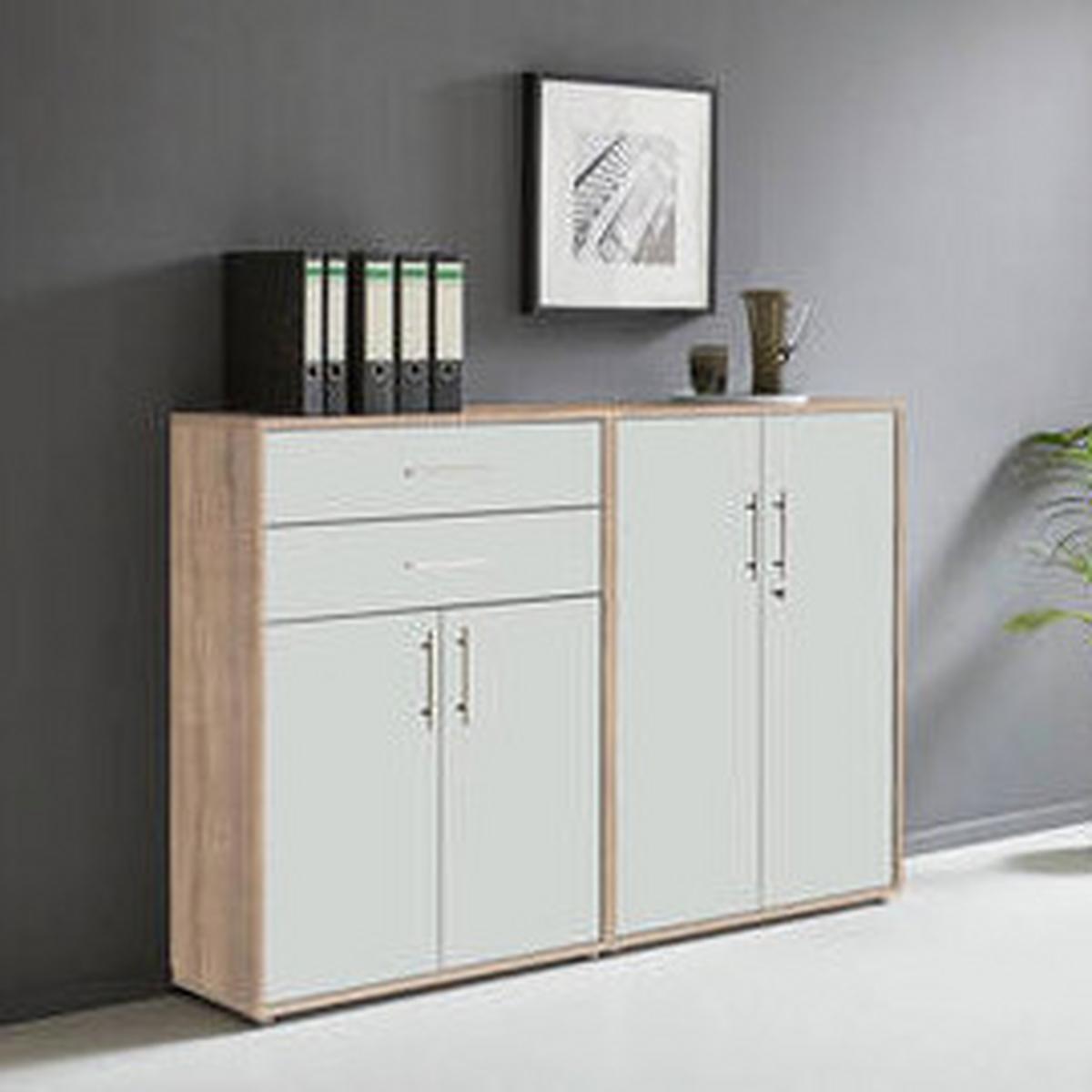 Aktenschrank Office Edition Sw Set 12 Weiß/Eichefarben - Eichefarben/Weiß, MODERN, Holzwerkstoff (168,8/113,6/33cm) - MID.YOU