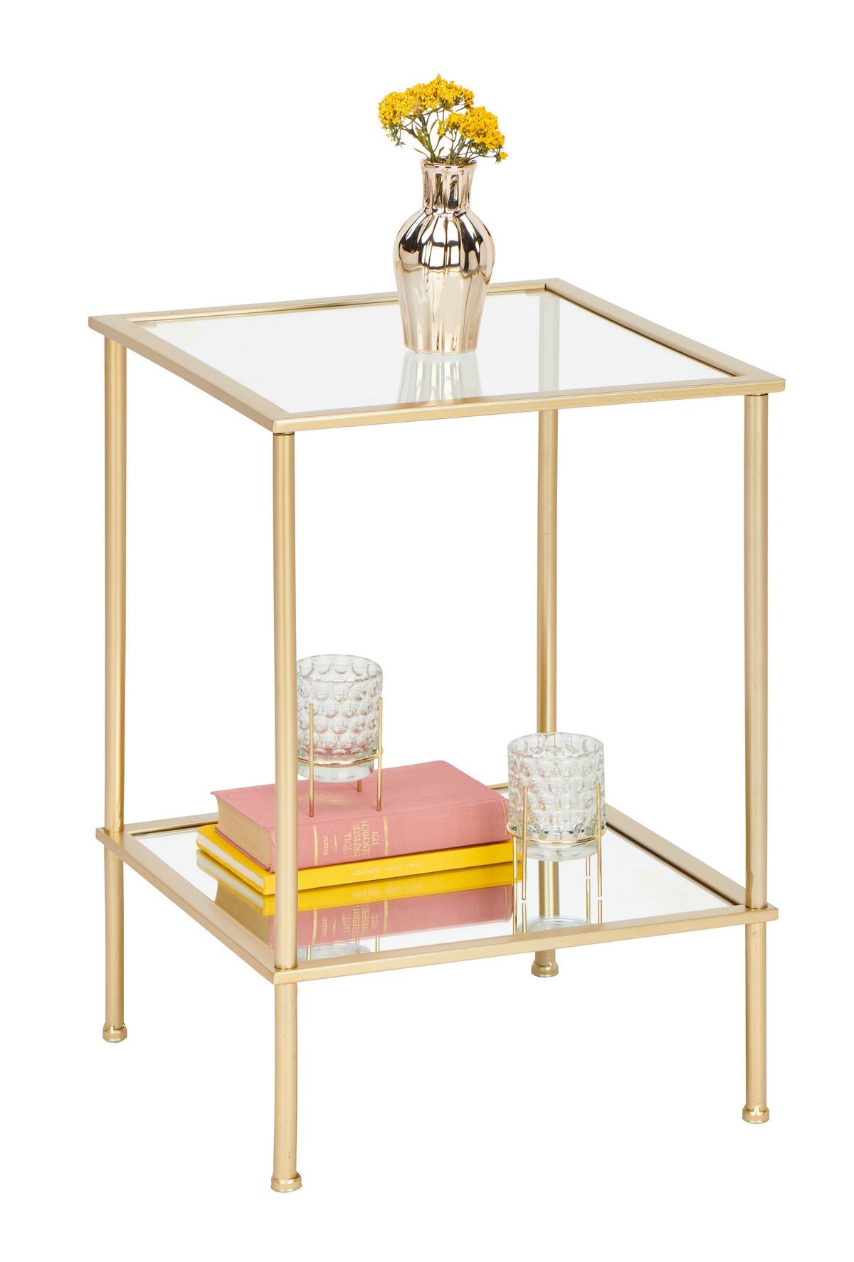 STOLIK BOCZNY FARO 2 - kolor złoty, Basics, metal/szkło (39/39/55cm)