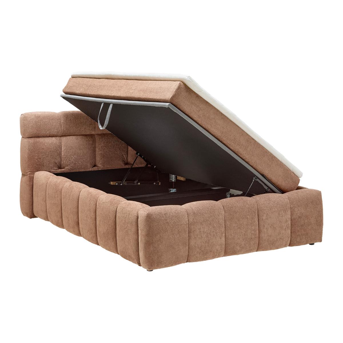 Polsterbett Monte Hellbraun ca. 120x200cm - Hellbraun/Schwarz, KONVENTIONELL, Kunststoff/Textil (120/200cm) - Based