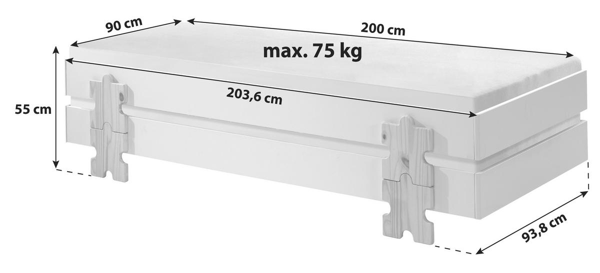 Stapelbett Modulo Grau - Grau/Kieferfarben, MODERN, Holz/Holzwerkstoff (90/200cm) - Vipack