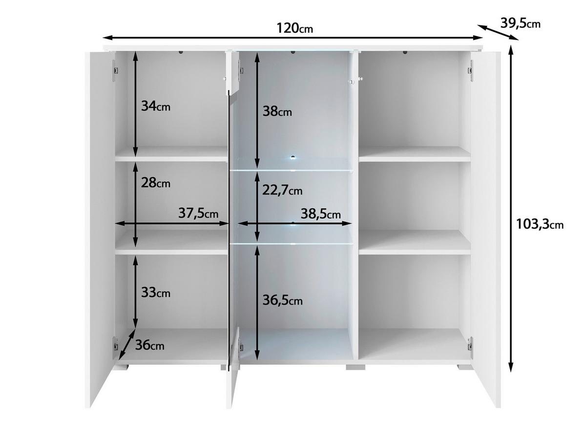 Visoka Komoda Vera 120, Barva Hrasta, Led - hrast wotan/siva, Trend, umetna masa/steklo (120/102,3/39,5cm) - P & B