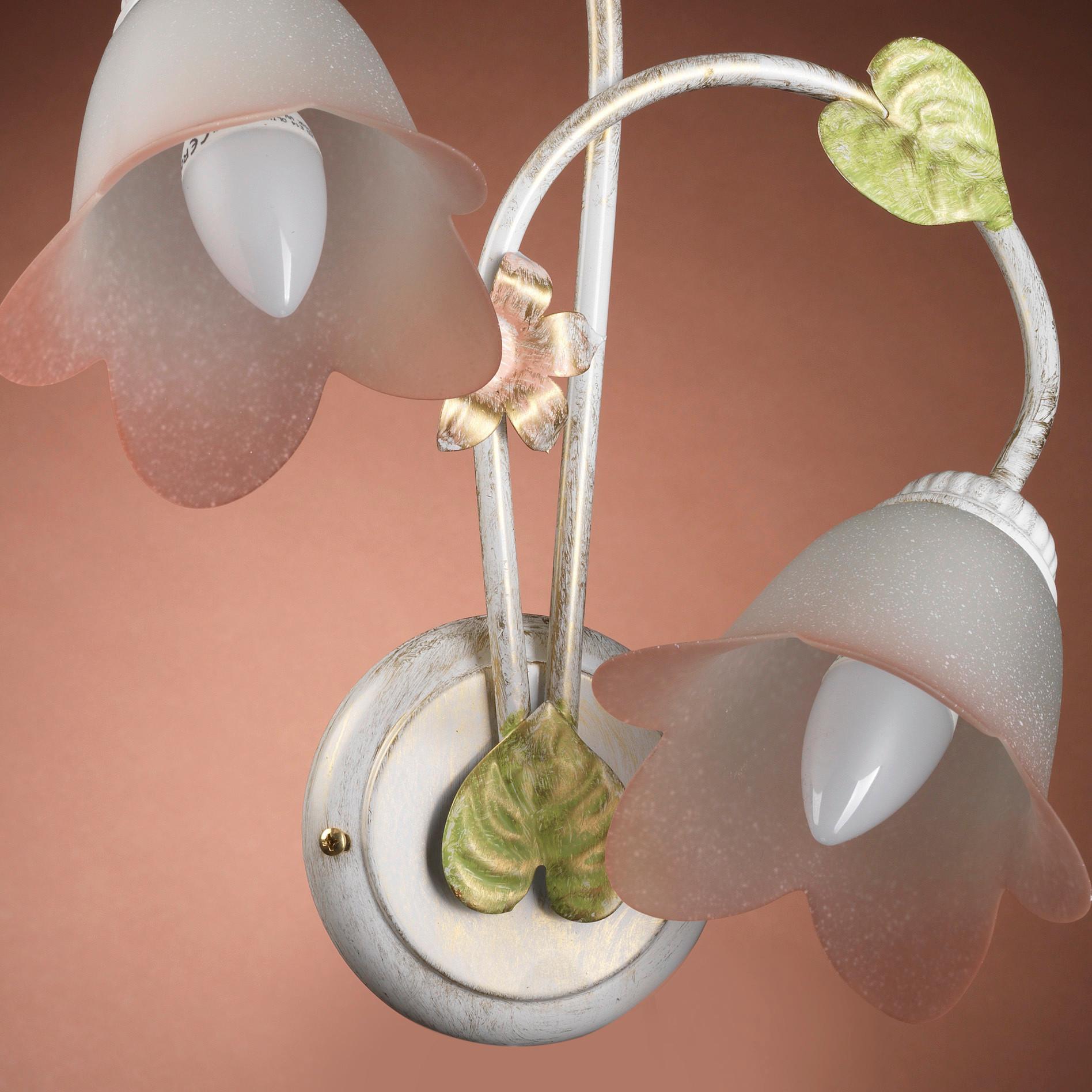 Wandleuchte Botton d'oro Weiß/Pink max. 6 Watt - Weiß, ROMANTIK / LANDHAUS, Glas/Metall (30/25/40cm)
