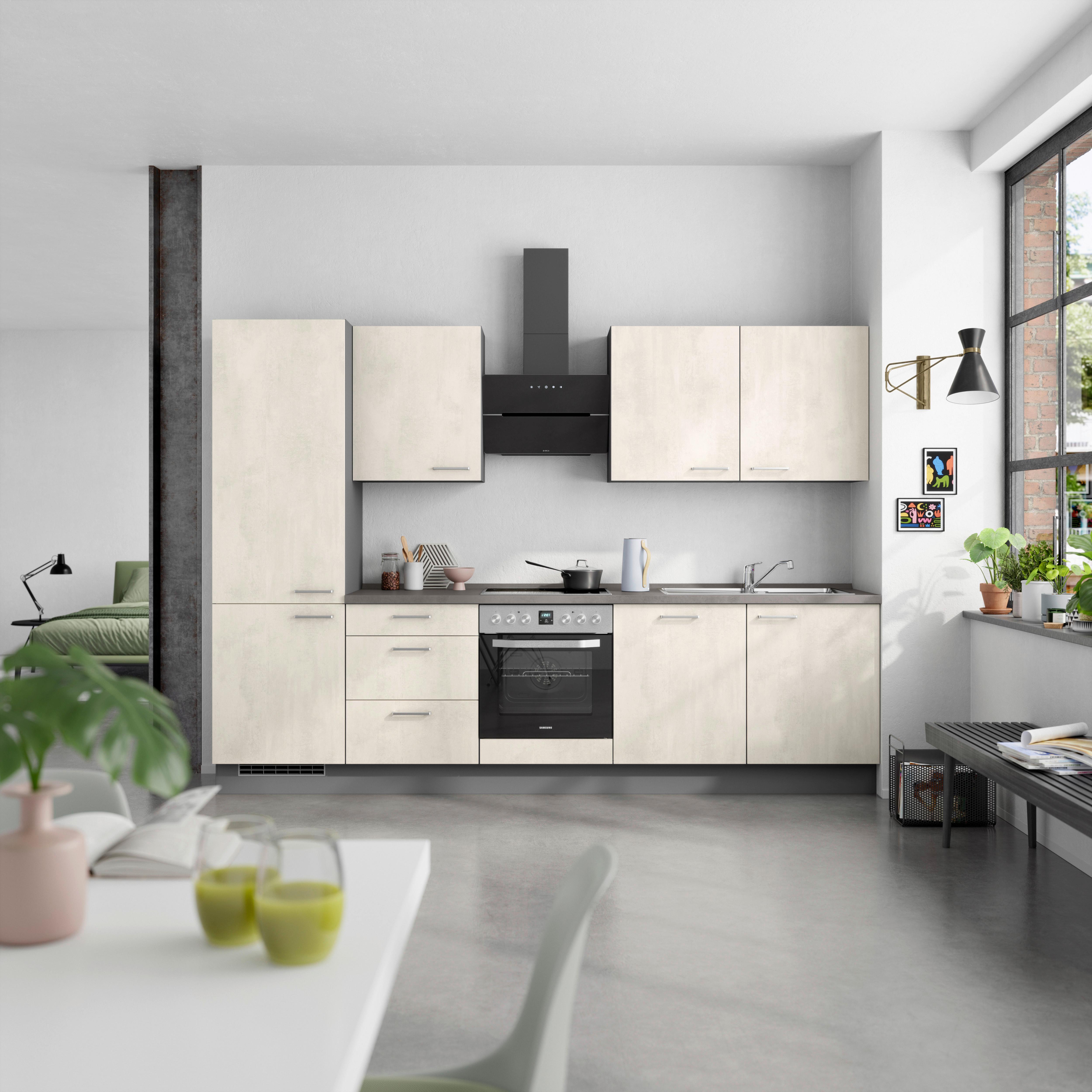 Küchenblock Riva High m. Geräten Weiß - Schieferfarben/Edelstahlfarben, MODERN, Holzwerkstoff/Metall (300cm) - Nobilia